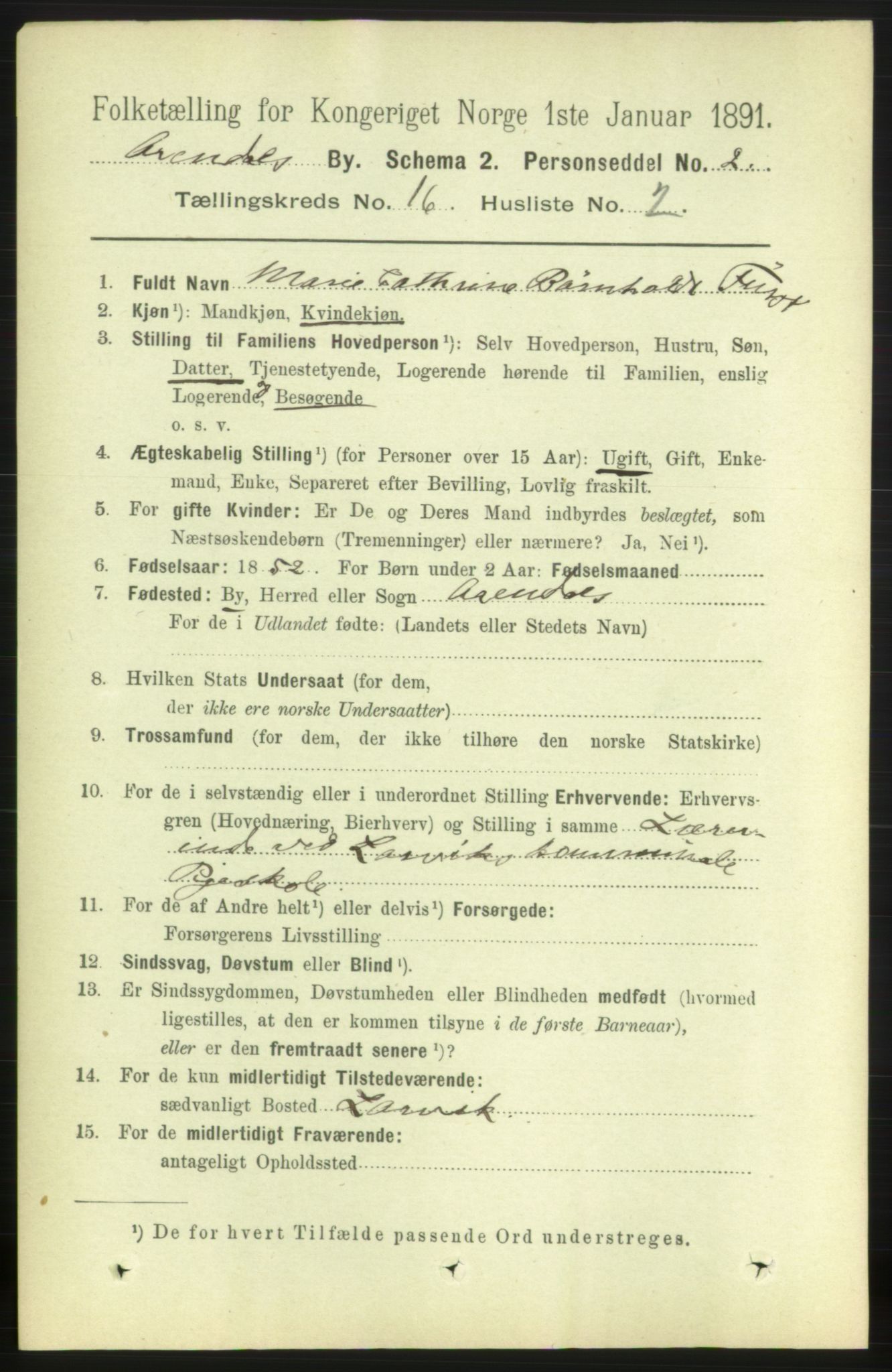 RA, 1891 census for 0903 Arendal, 1891, p. 5370