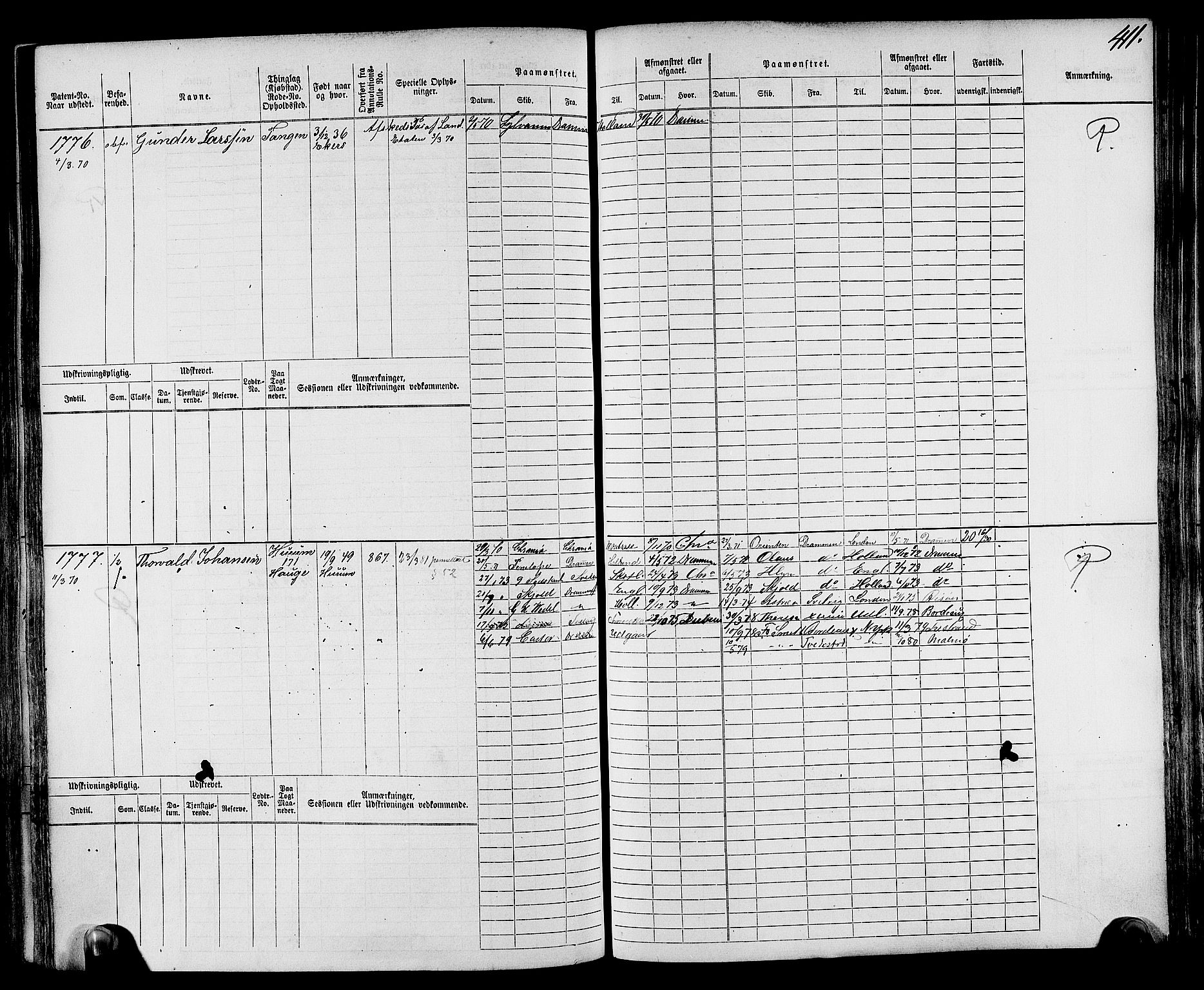 Drammen innrulleringsdistrikt, AV/SAKO-A-781/F/Fc/L0002: Hovedrulle, 1869, p. 421