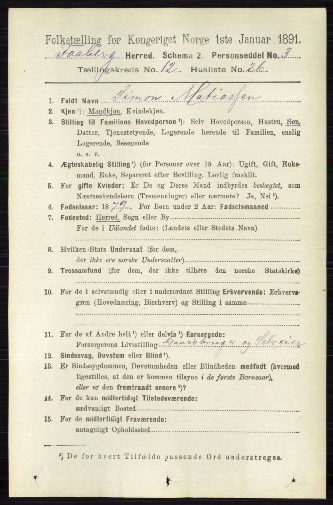 RA, 1891 census for 0524 Fåberg, 1891, p. 4900