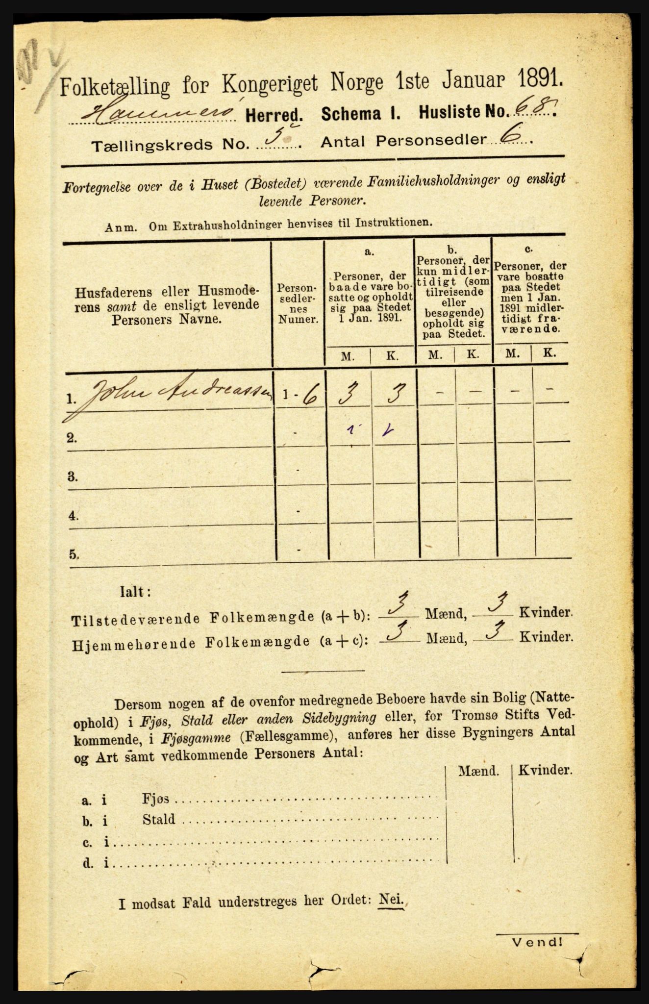 RA, 1891 census for 1849 Hamarøy, 1891, p. 2475