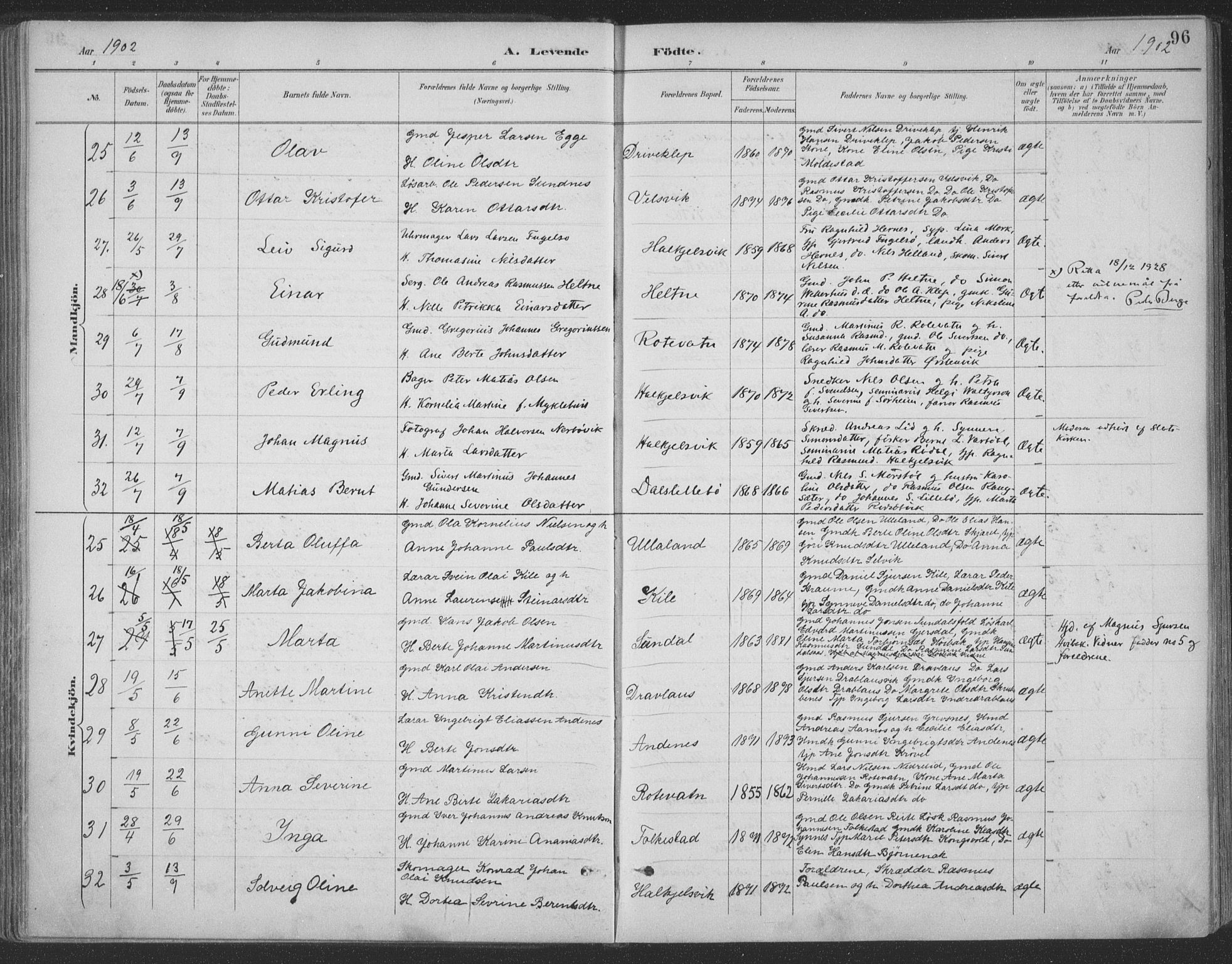 Ministerialprotokoller, klokkerbøker og fødselsregistre - Møre og Romsdal, AV/SAT-A-1454/511/L0142: Parish register (official) no. 511A09, 1891-1905, p. 96