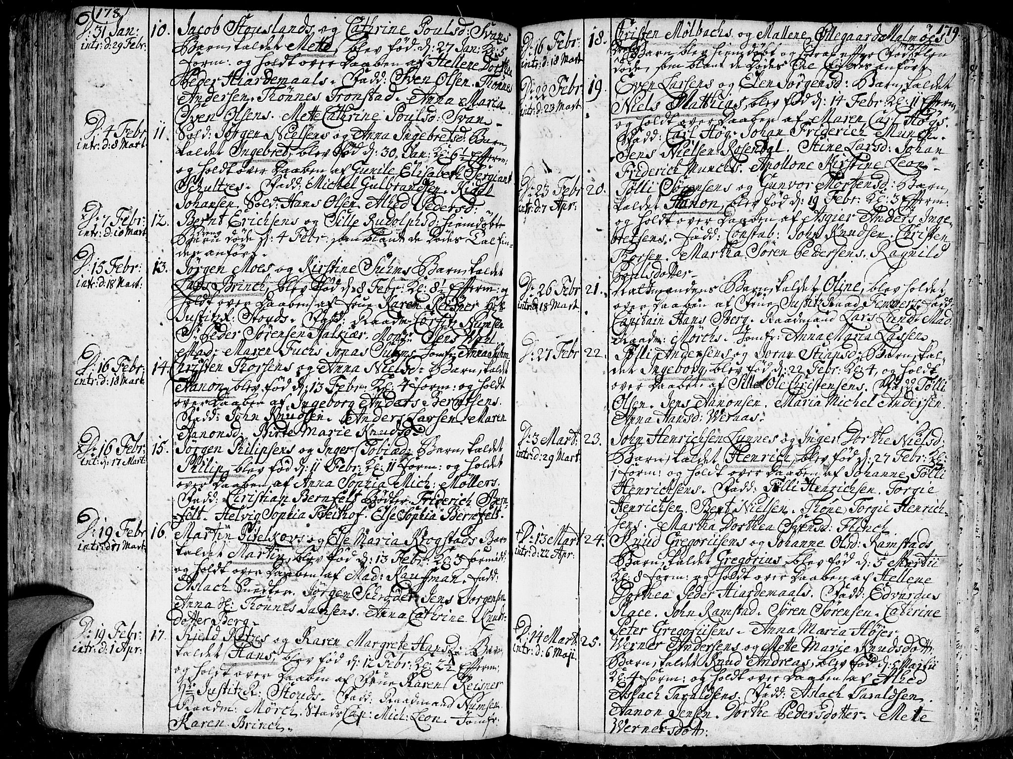 Kristiansand domprosti, SAK/1112-0006/F/Fa/L0001: Parish register (official) no. A 1, 1734-1793, p. 178-179