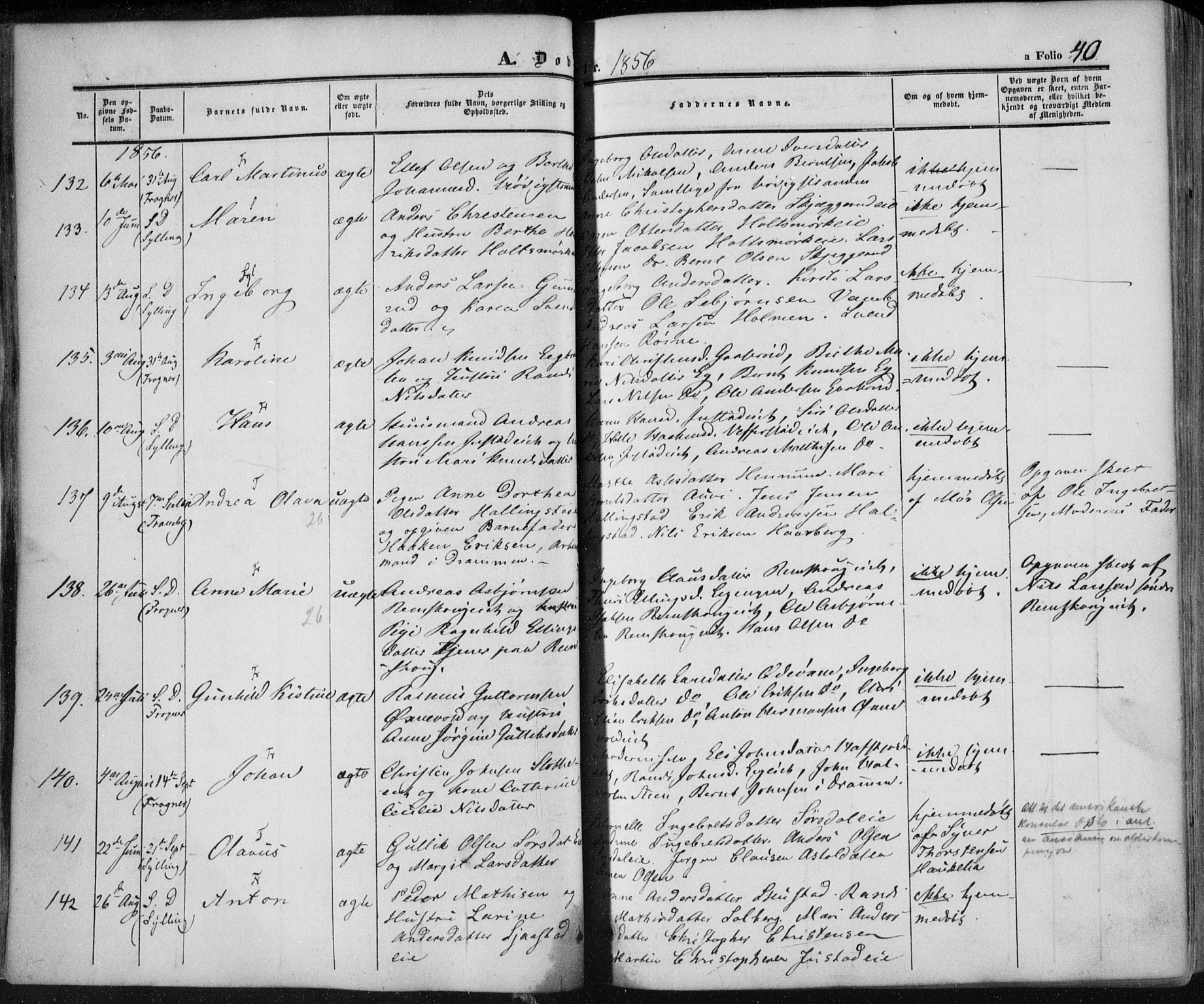 Lier kirkebøker, AV/SAKO-A-230/F/Fa/L0012: Parish register (official) no. I 12, 1854-1864, p. 40