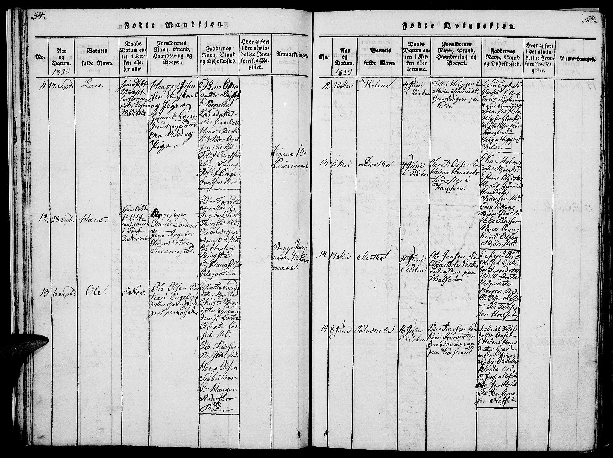 Åmot prestekontor, Hedmark, SAH/PREST-056/H/Ha/Hab/L0001: Parish register (copy) no. 1, 1815-1847, p. 54-55