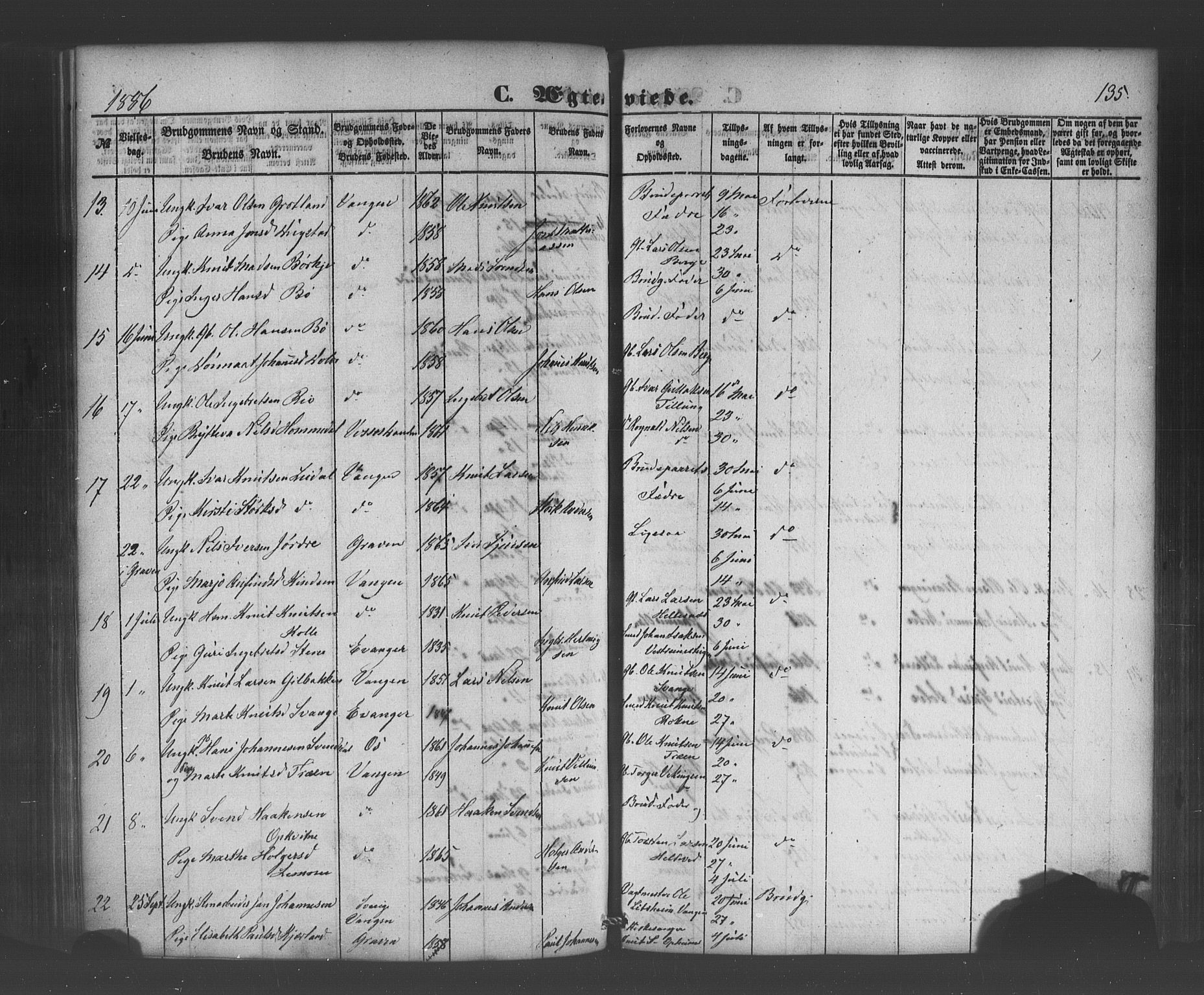 Voss sokneprestembete, AV/SAB-A-79001/H/Haa: Parish register (official) no. A 19, 1851-1886, p. 135