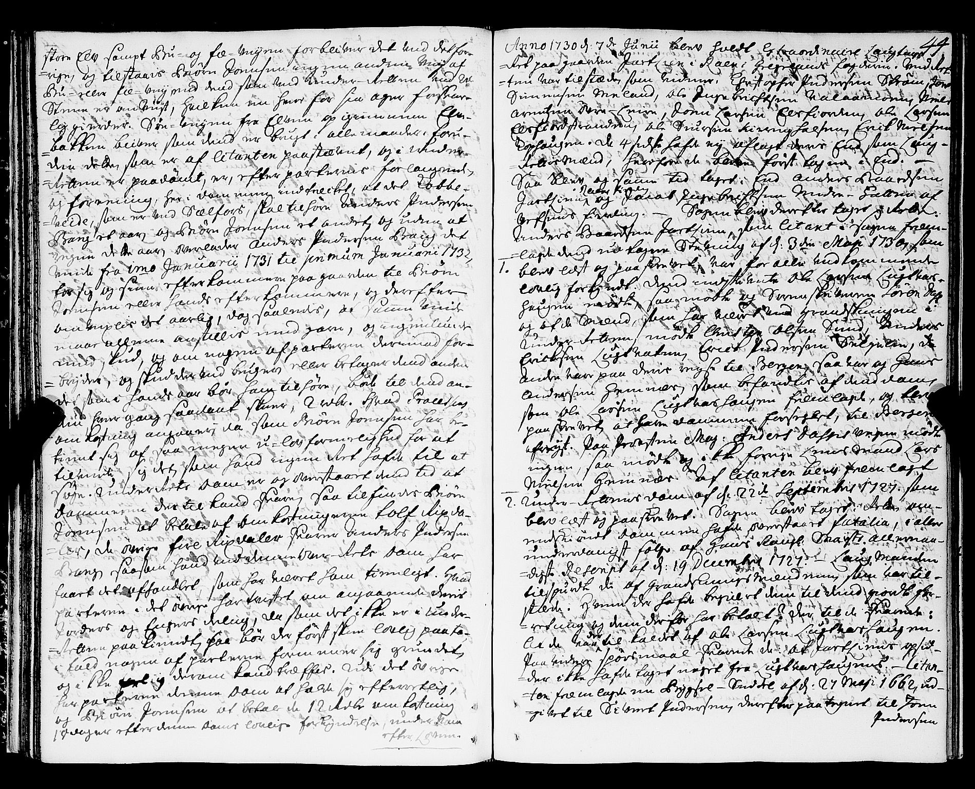 Nordland og Finnmarks lagstol, AV/SAT-A-5608/X/L0006: Justisprotokoll, 1730-1740, p. 43b-44a
