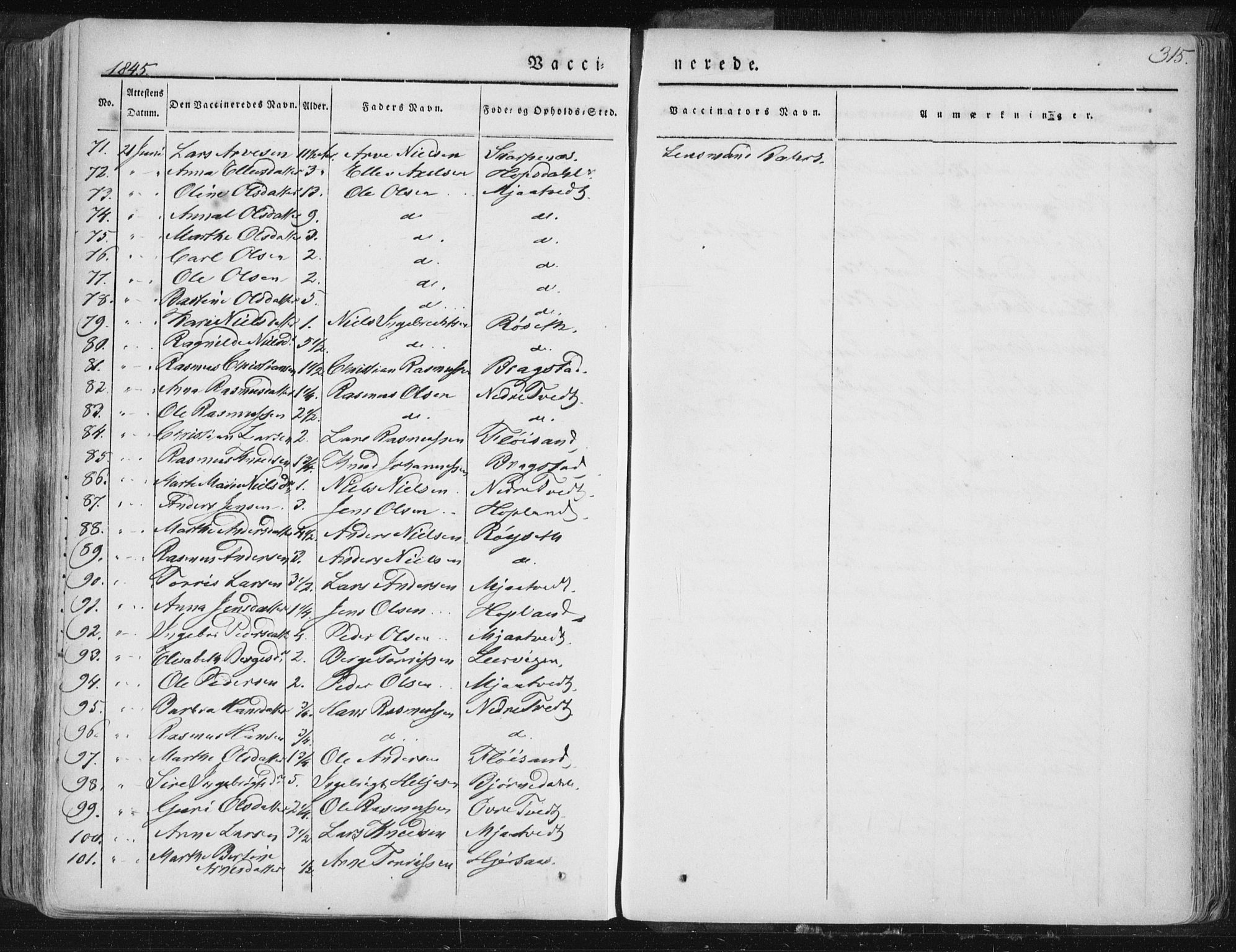 Hamre sokneprestembete, SAB/A-75501/H/Ha/Haa/Haaa/L0012: Parish register (official) no. A 12, 1834-1845, p. 315