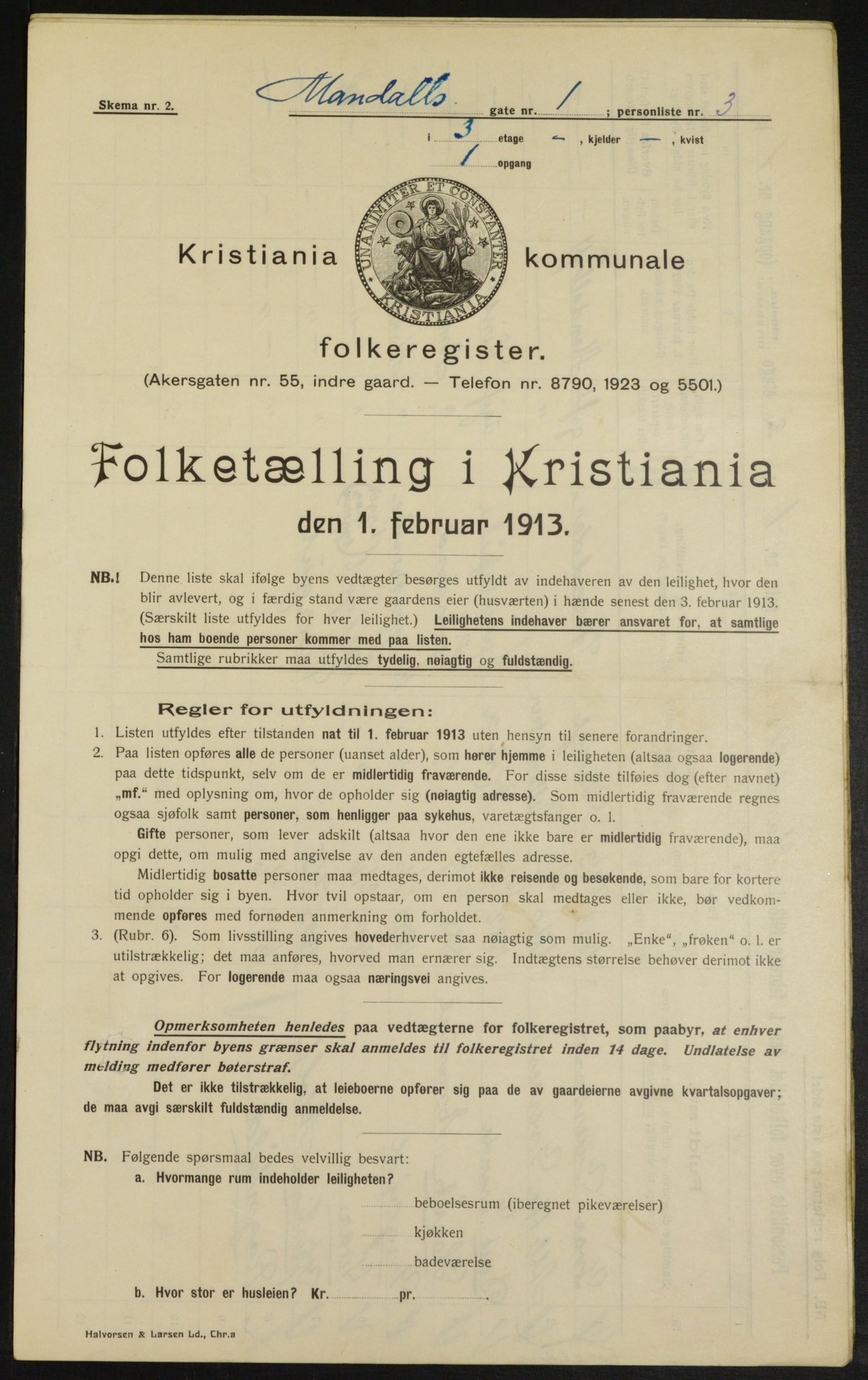 OBA, Municipal Census 1913 for Kristiania, 1913, p. 59913