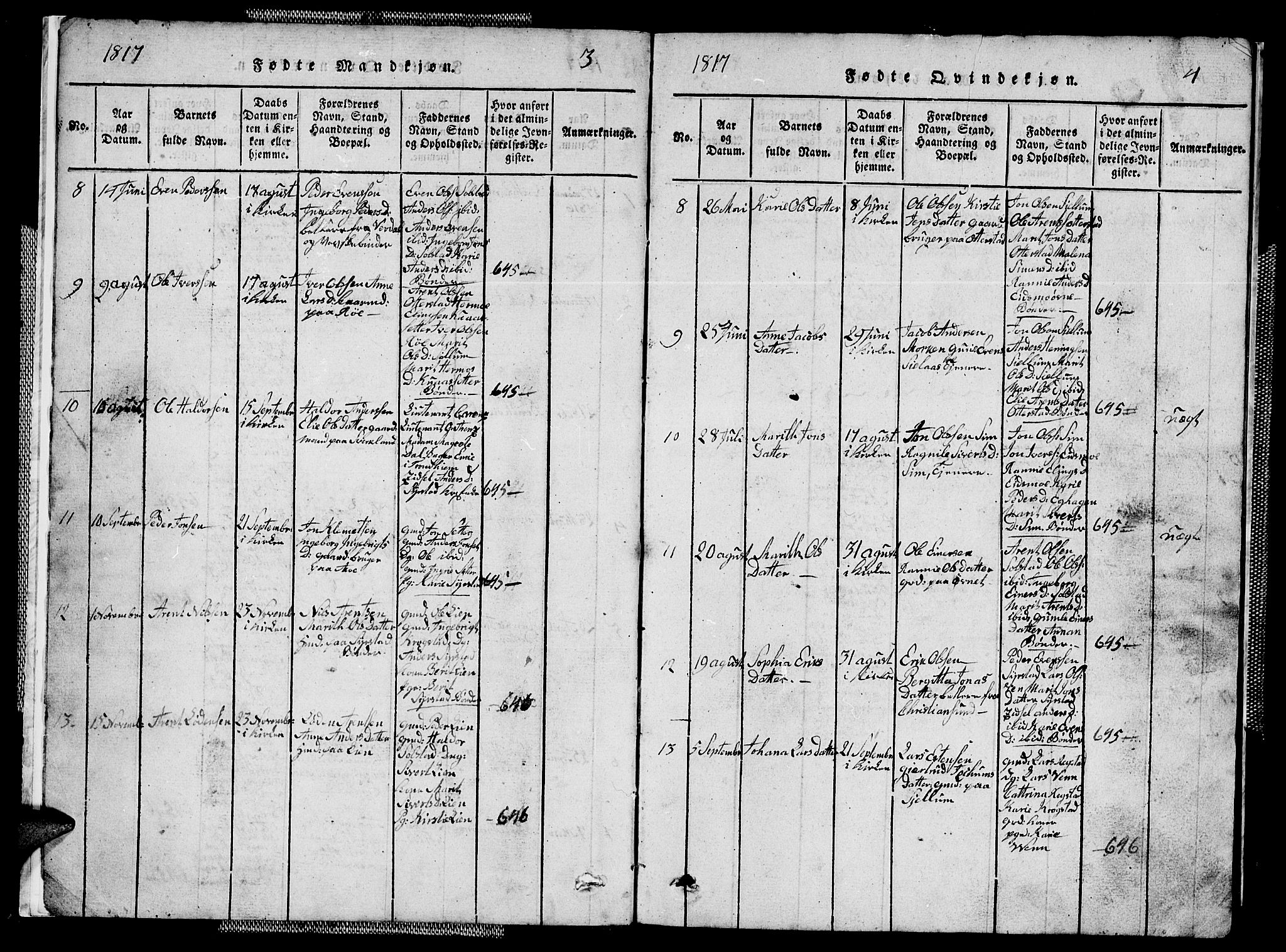 Ministerialprotokoller, klokkerbøker og fødselsregistre - Sør-Trøndelag, AV/SAT-A-1456/667/L0796: Parish register (copy) no. 667C01, 1817-1836, p. 3-4