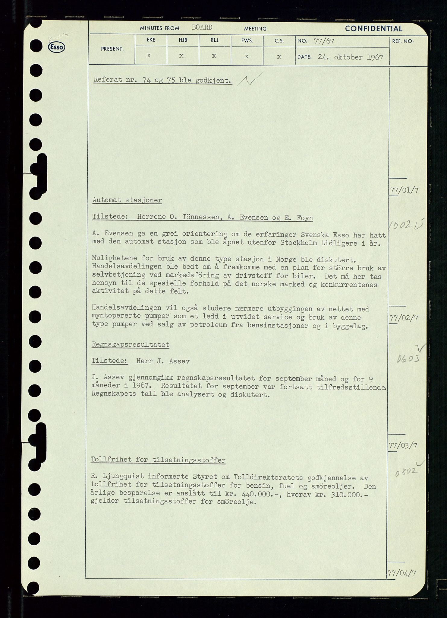 Pa 0982 - Esso Norge A/S, AV/SAST-A-100448/A/Aa/L0002/0003: Den administrerende direksjon Board minutes (styrereferater) / Den administrerende direksjon Board minutes (styrereferater), 1967, p. 154