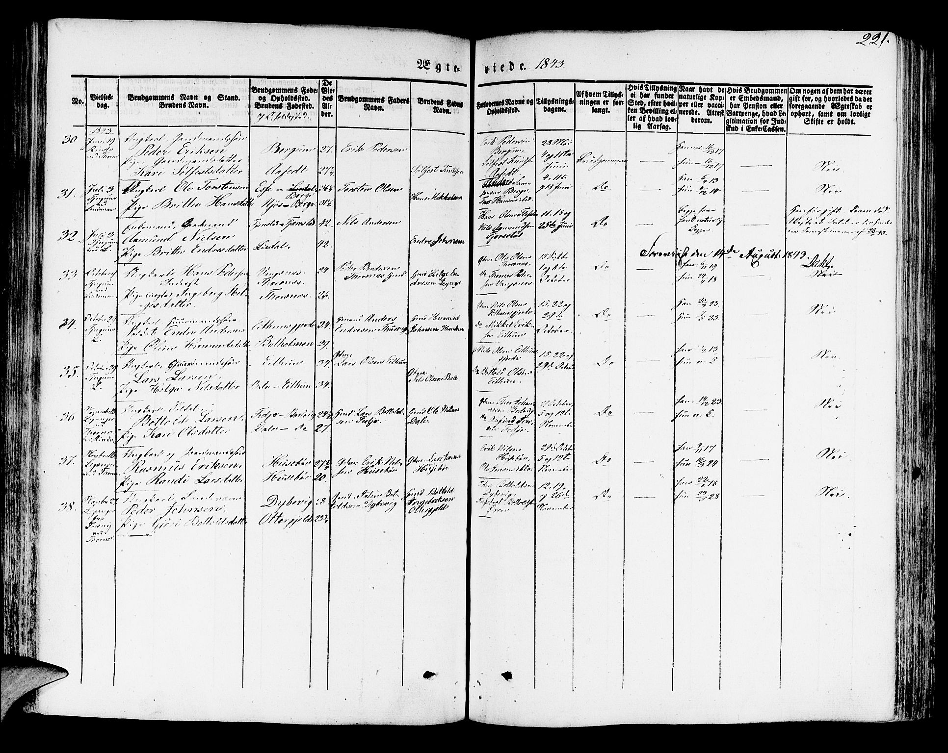 Leikanger sokneprestembete, AV/SAB-A-81001/H/Haa/Haaa/L0007: Parish register (official) no. A 7, 1838-1851, p. 221