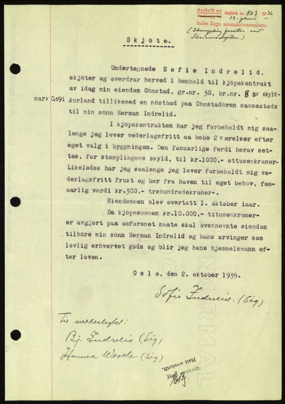Indre Sogn tingrett, SAB/A-3301/1/G/Gb/Gba/L0030: Mortgage book no. 30, 1935-1937, Deed date: 12.06.1936