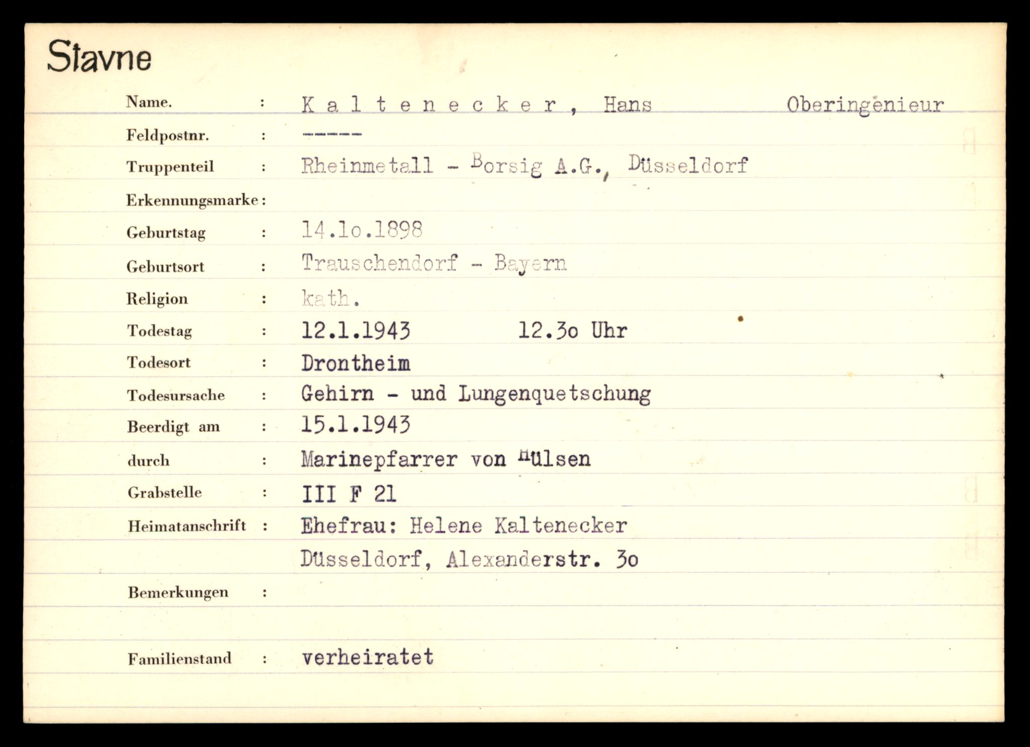 Distriktskontoret for krigsgraver, AV/SAT-A-5030/E/L0003: Kasett/kartotek over tysk Krigskirkegård Stavne, 1945, p. 649