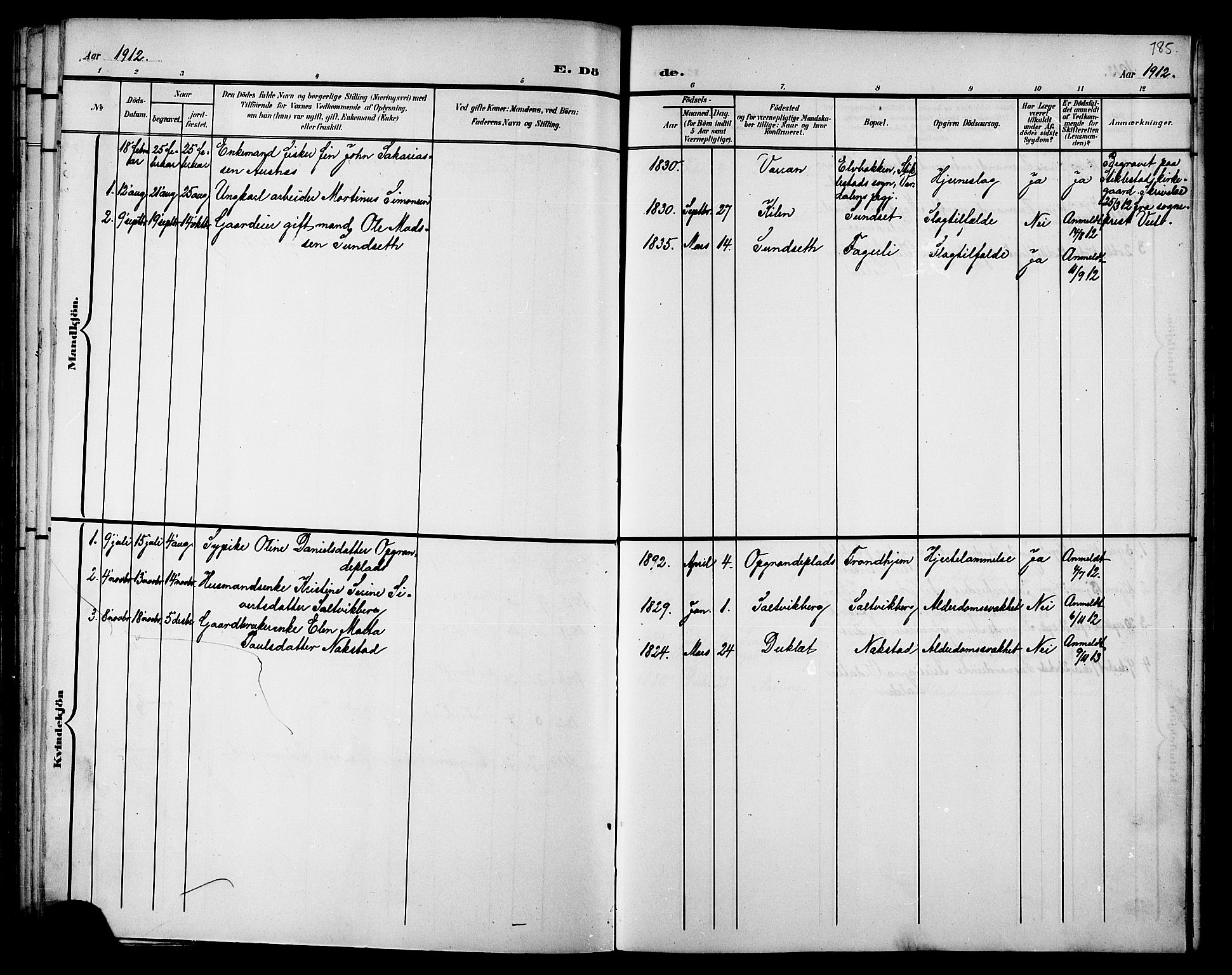 Ministerialprotokoller, klokkerbøker og fødselsregistre - Nord-Trøndelag, SAT/A-1458/733/L0327: Parish register (copy) no. 733C02, 1888-1918, p. 185