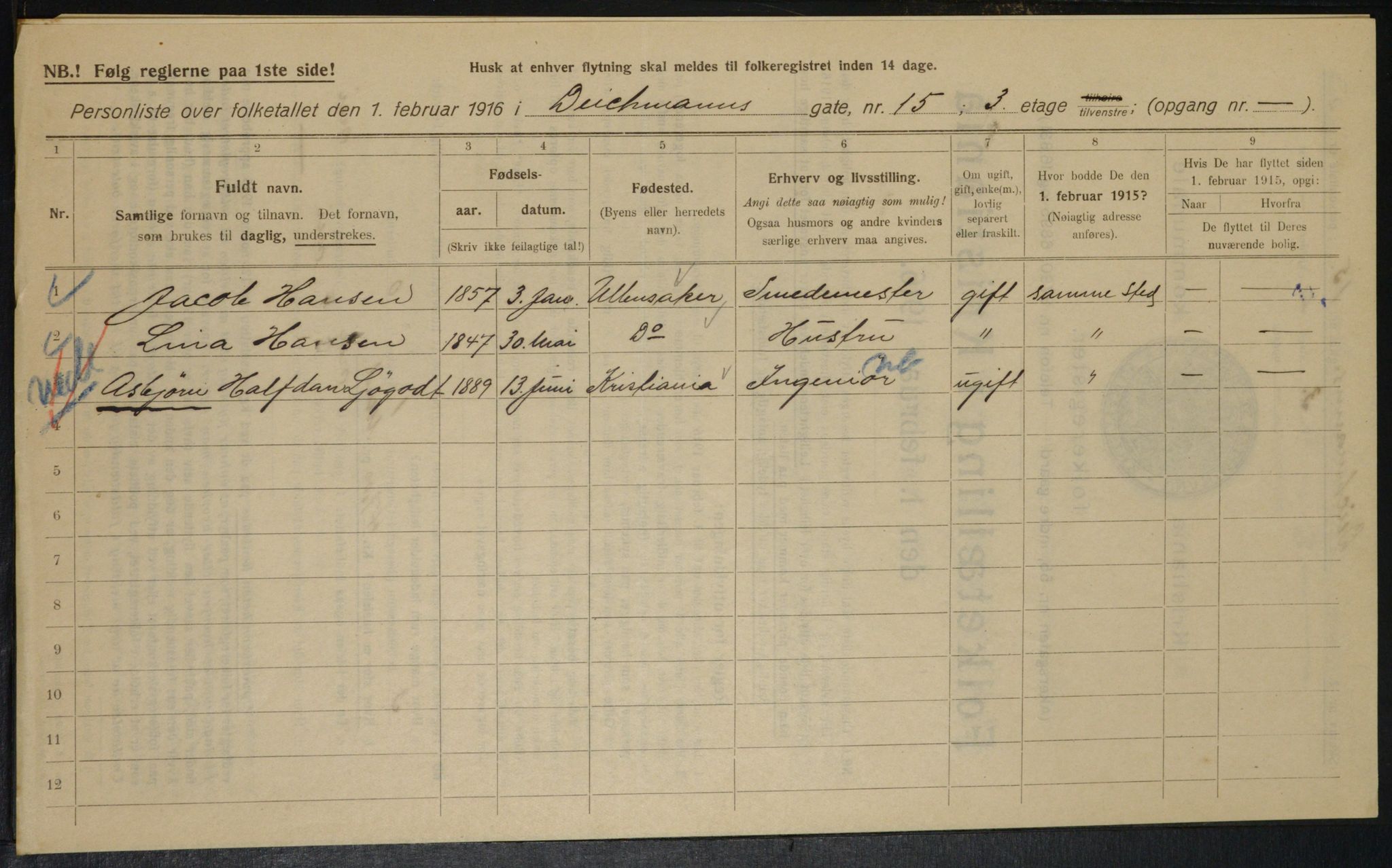 OBA, Municipal Census 1916 for Kristiania, 1916, p. 15733