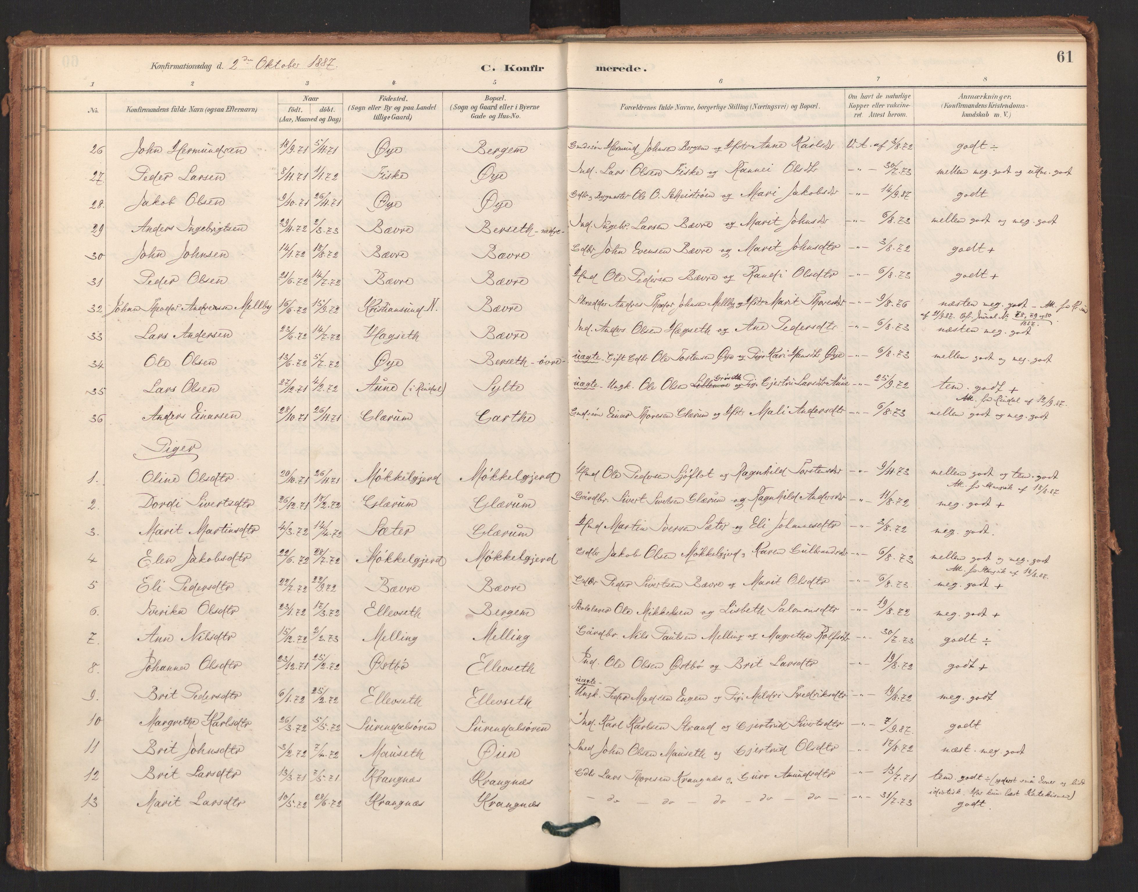 Ministerialprotokoller, klokkerbøker og fødselsregistre - Møre og Romsdal, SAT/A-1454/596/L1056: Parish register (official) no. 596A01, 1885-1900, p. 61