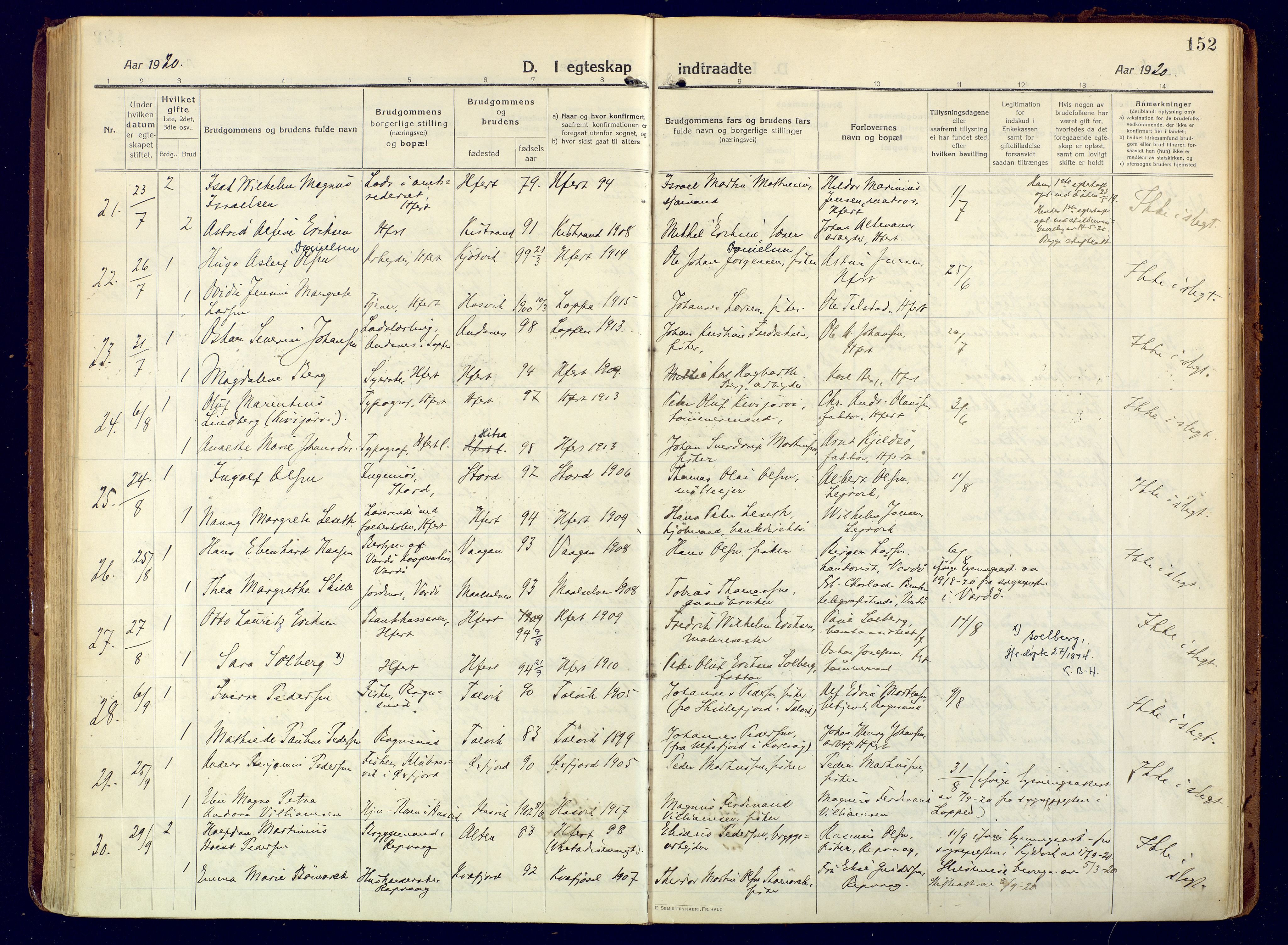 Hammerfest sokneprestkontor, AV/SATØ-S-1347/H/Ha/L0015.kirke: Parish register (official) no. 15, 1916-1923, p. 152