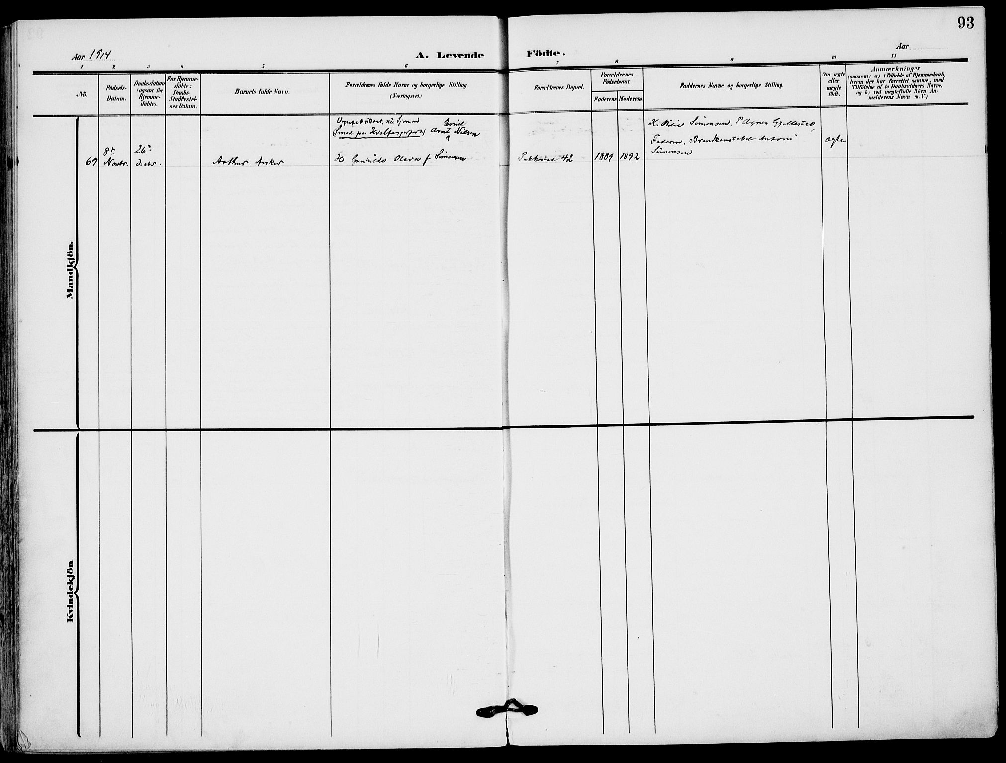 Sandefjord kirkebøker, AV/SAKO-A-315/F/Fa/L0005: Parish register (official) no. 5, 1906-1915, p. 93