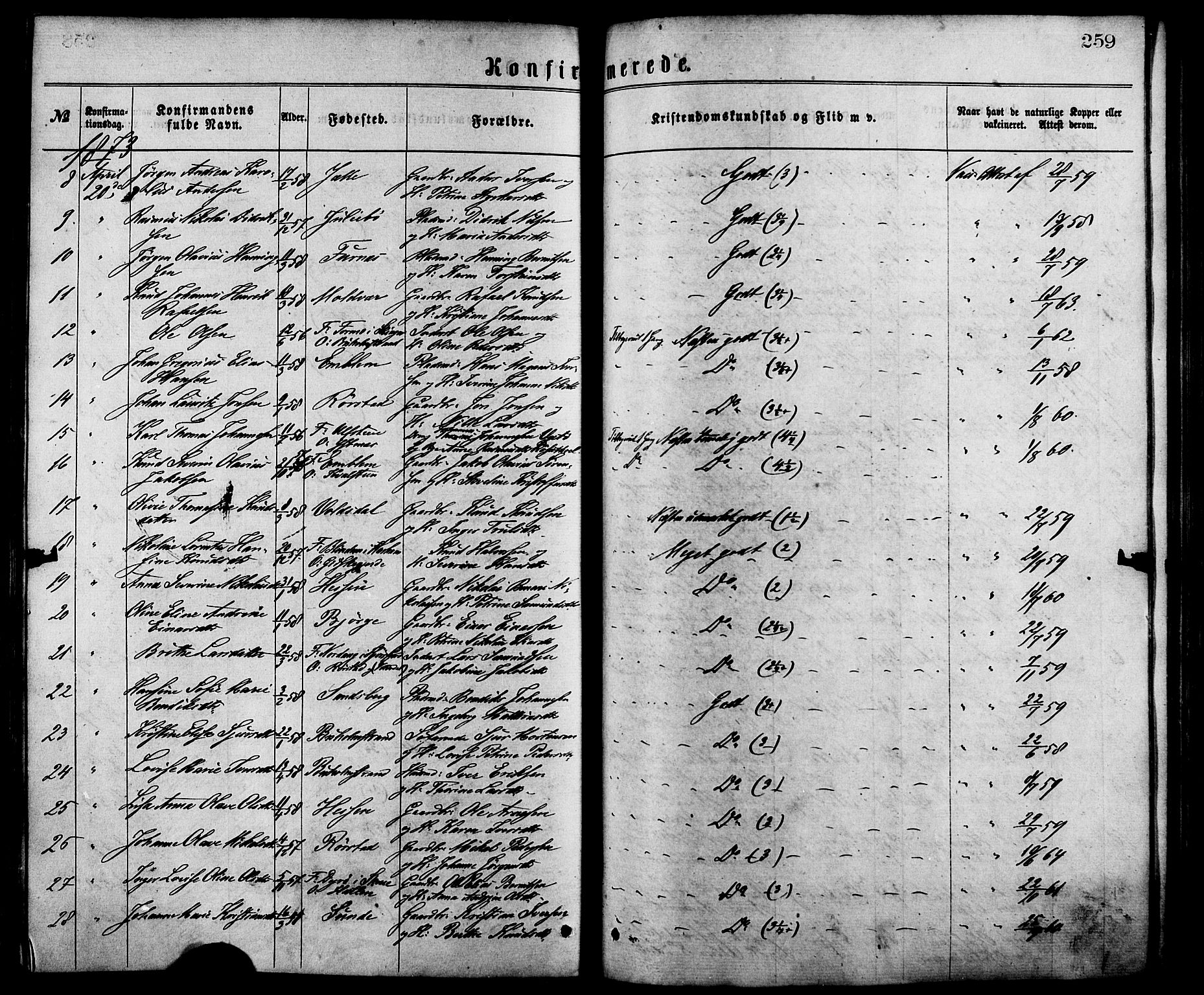 Ministerialprotokoller, klokkerbøker og fødselsregistre - Møre og Romsdal, AV/SAT-A-1454/528/L0400: Parish register (official) no. 528A11, 1871-1879, p. 259