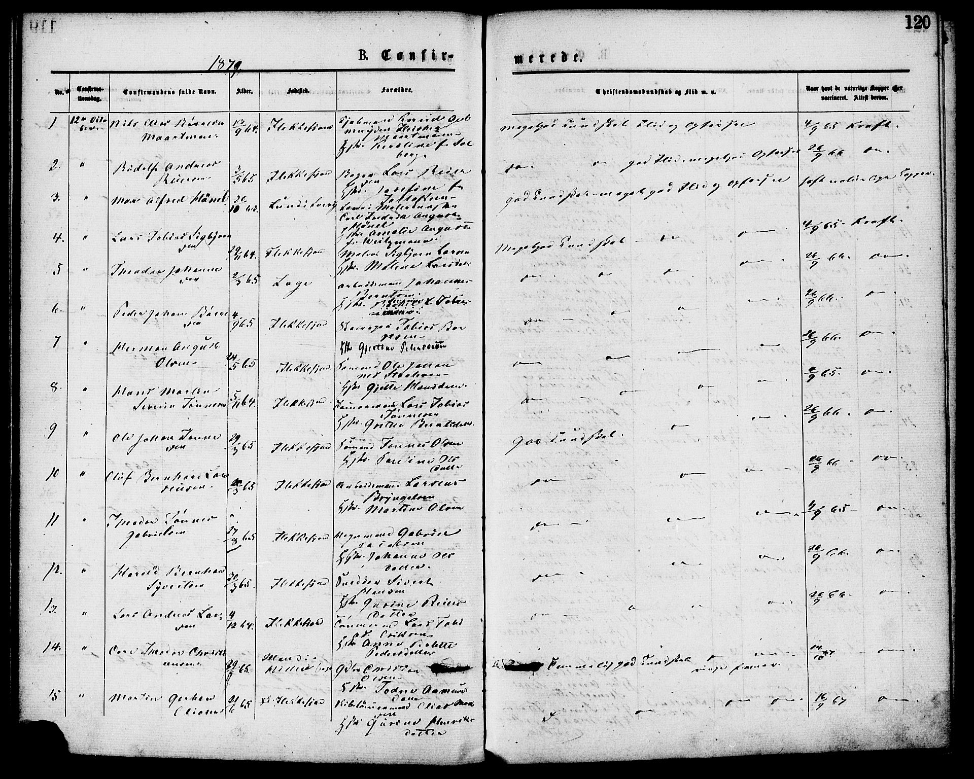 Flekkefjord sokneprestkontor, SAK/1111-0012/F/Fa/Fac/L0007: Parish register (official) no. A 7, 1875-1885, p. 120