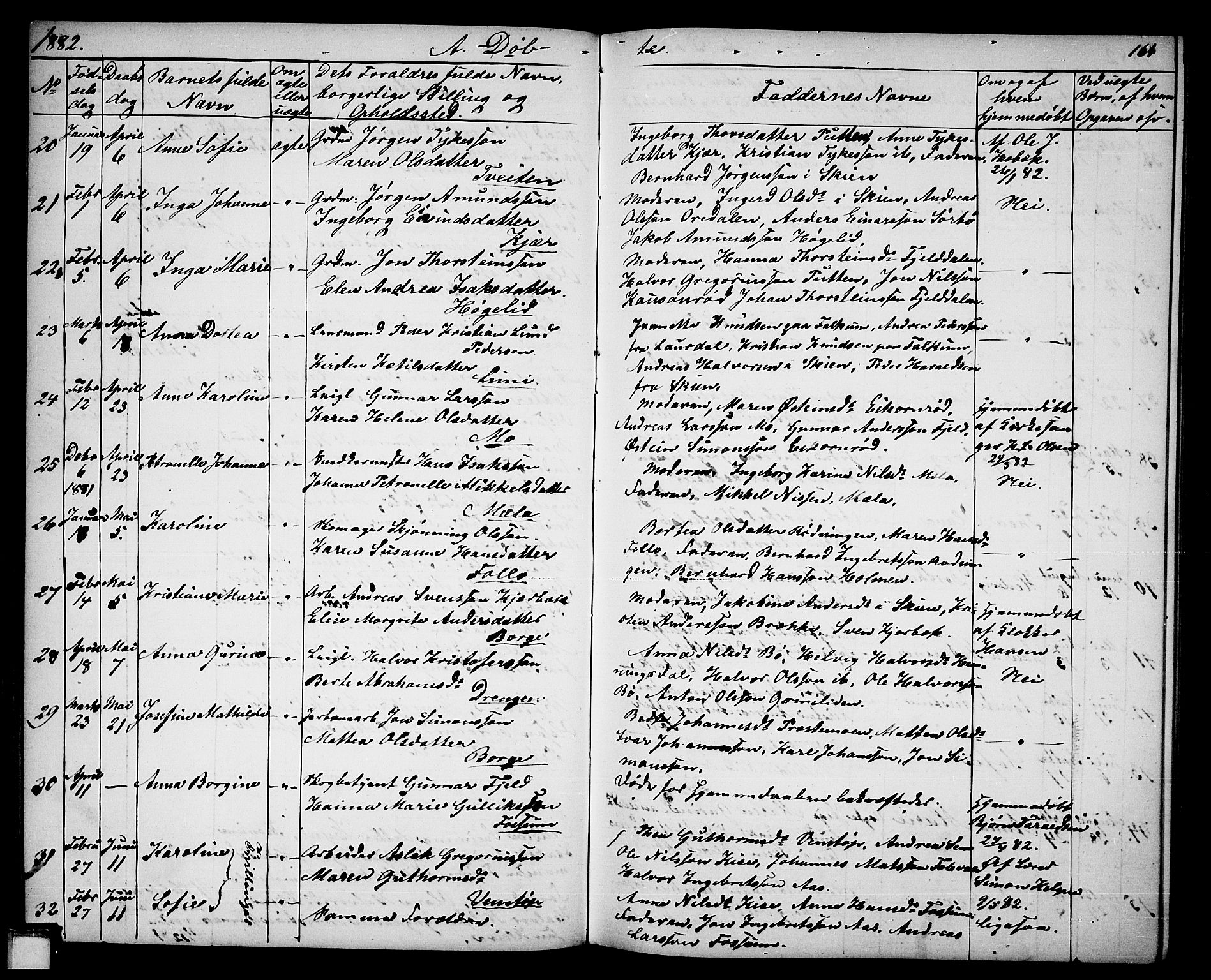 Gjerpen kirkebøker, AV/SAKO-A-265/G/Ga/L0001: Parish register (copy) no. I 1, 1864-1882, p. 164