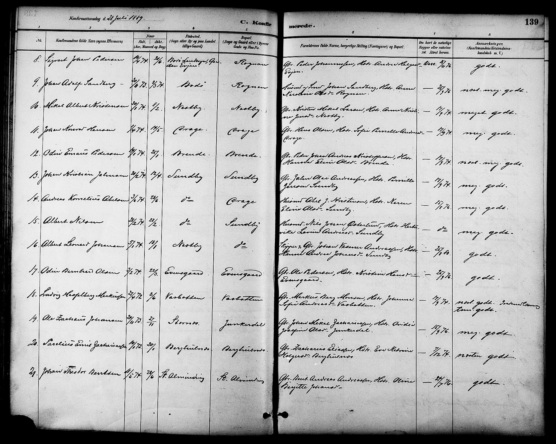 Ministerialprotokoller, klokkerbøker og fødselsregistre - Nordland, AV/SAT-A-1459/847/L0669: Parish register (official) no. 847A09, 1887-1901, p. 139