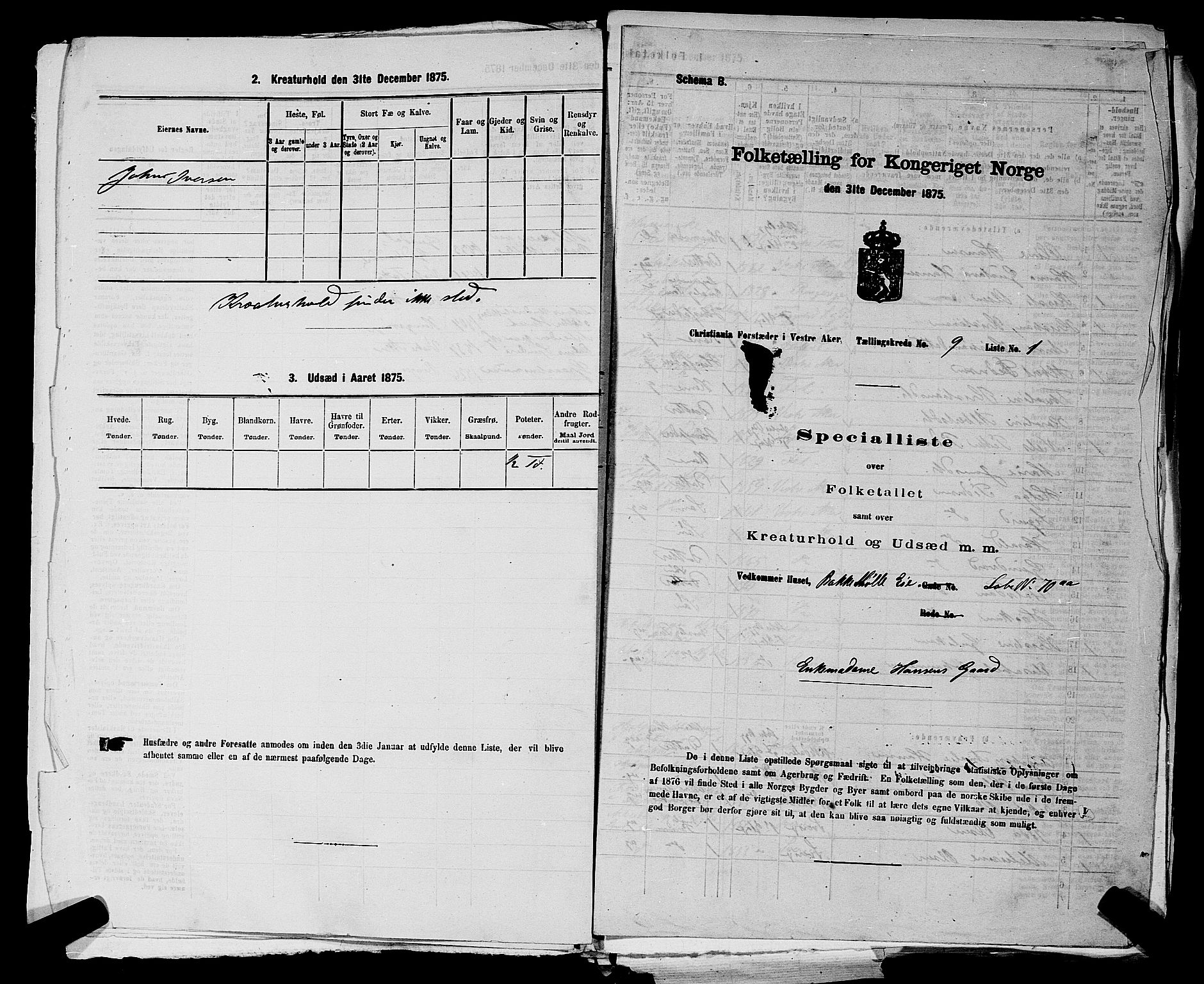 RA, 1875 census for 0218aP Vestre Aker, 1875, p. 1716