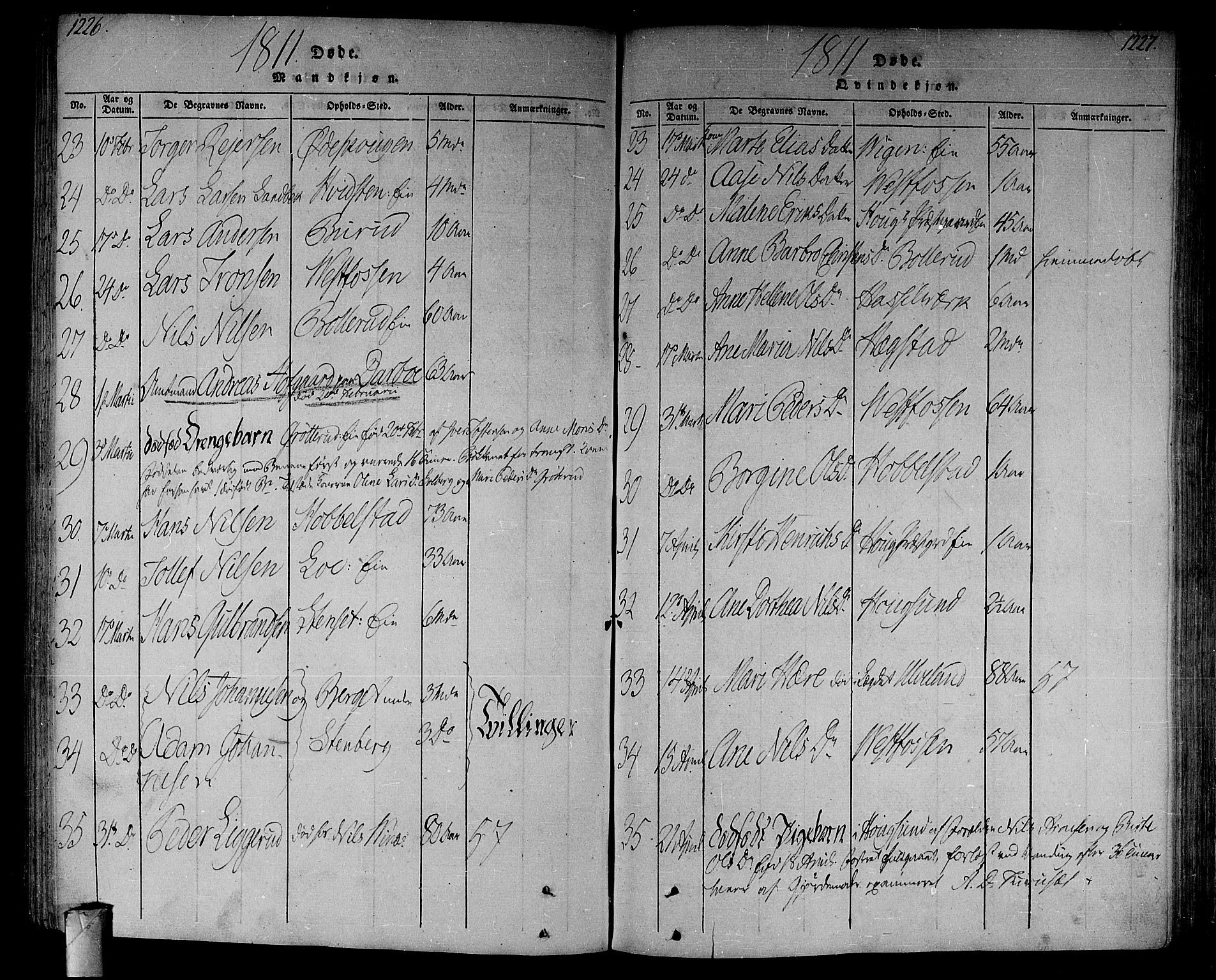 Eiker kirkebøker, AV/SAKO-A-4/F/Fa/L0010: Parish register (official) no. I 10, 1806-1815, p. 1226-1227