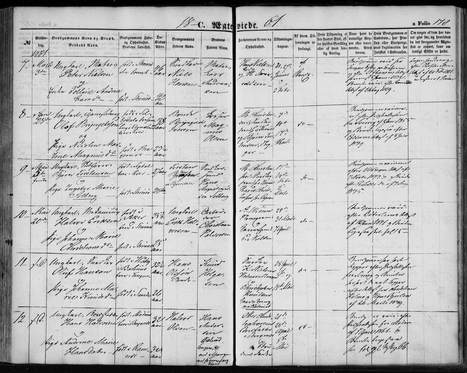 Strømsø kirkebøker, AV/SAKO-A-246/F/Fa/L0017: Parish register (official) no. I 17, 1848-1865, p. 178