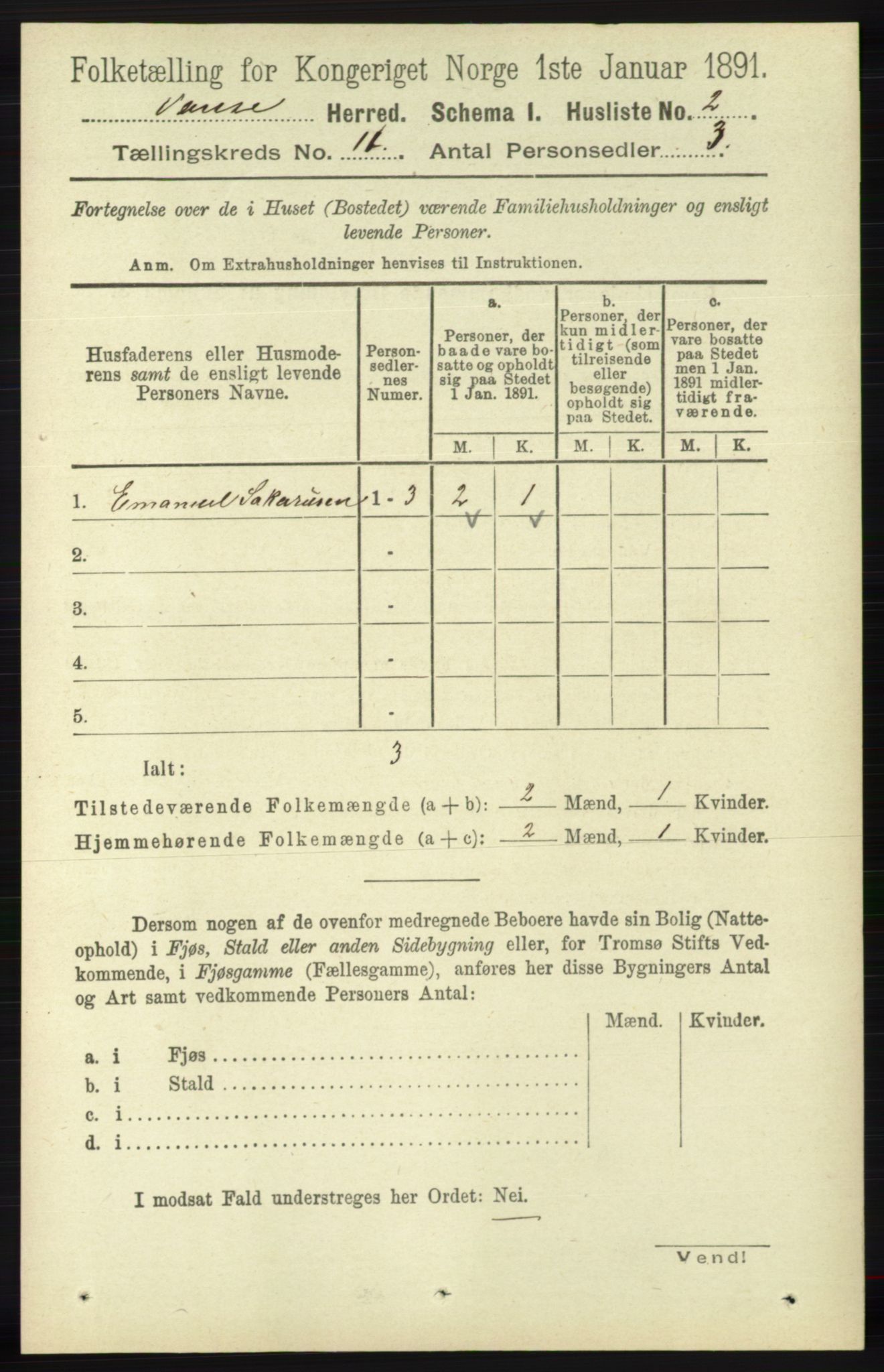 RA, 1891 census for 1041 Vanse, 1891, p. 6080