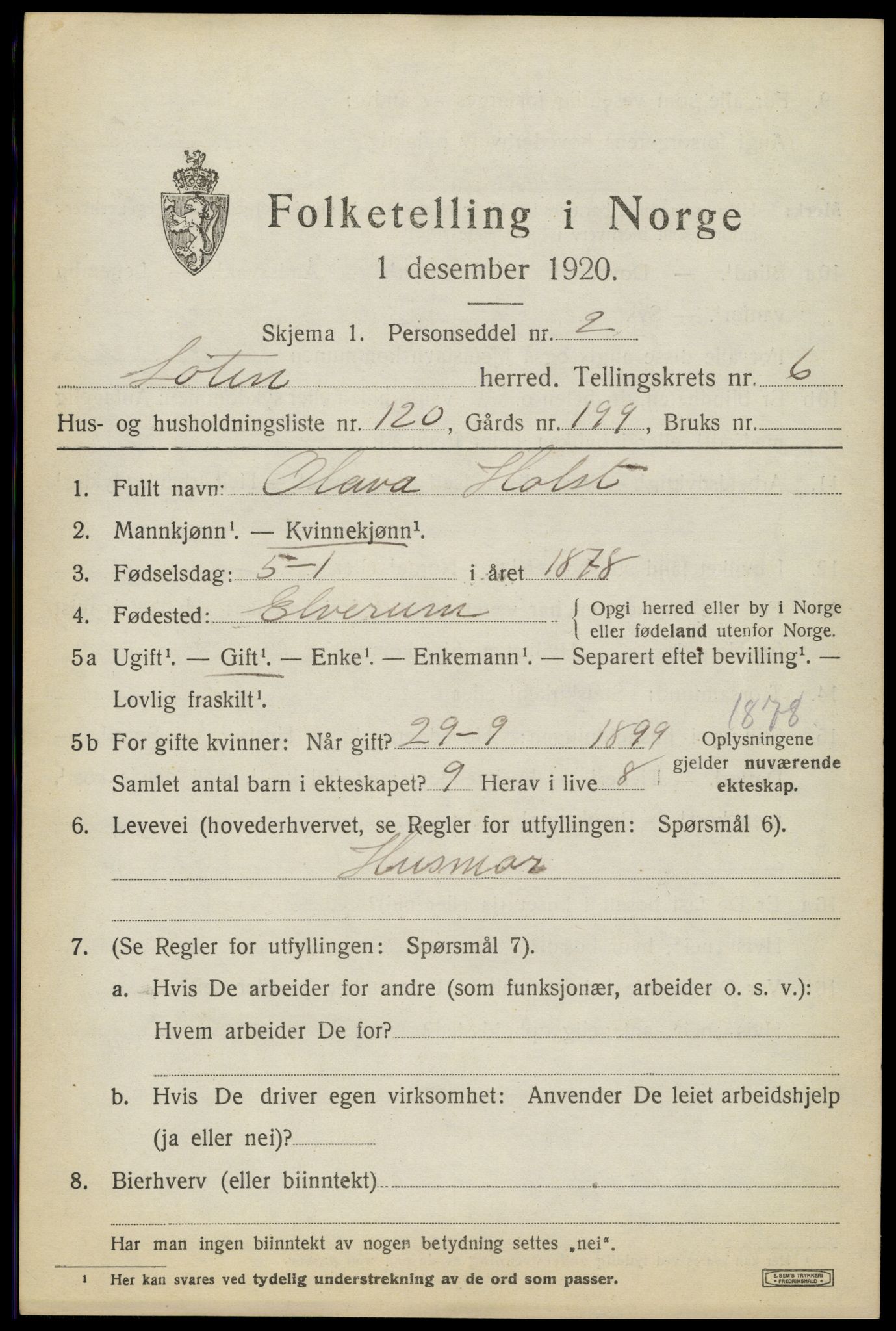 SAH, 1920 census for Løten, 1920, p. 13213