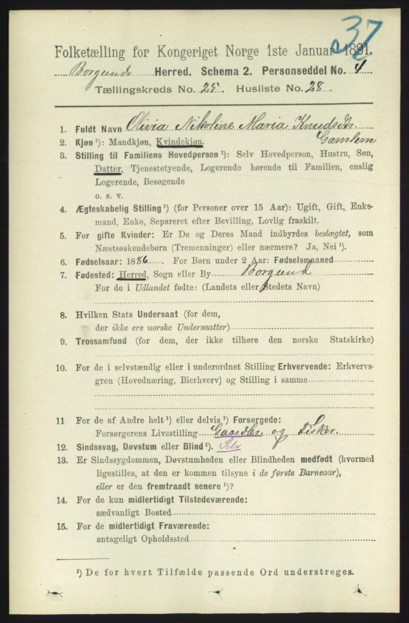 RA, 1891 census for 1531 Borgund, 1891, p. 7438