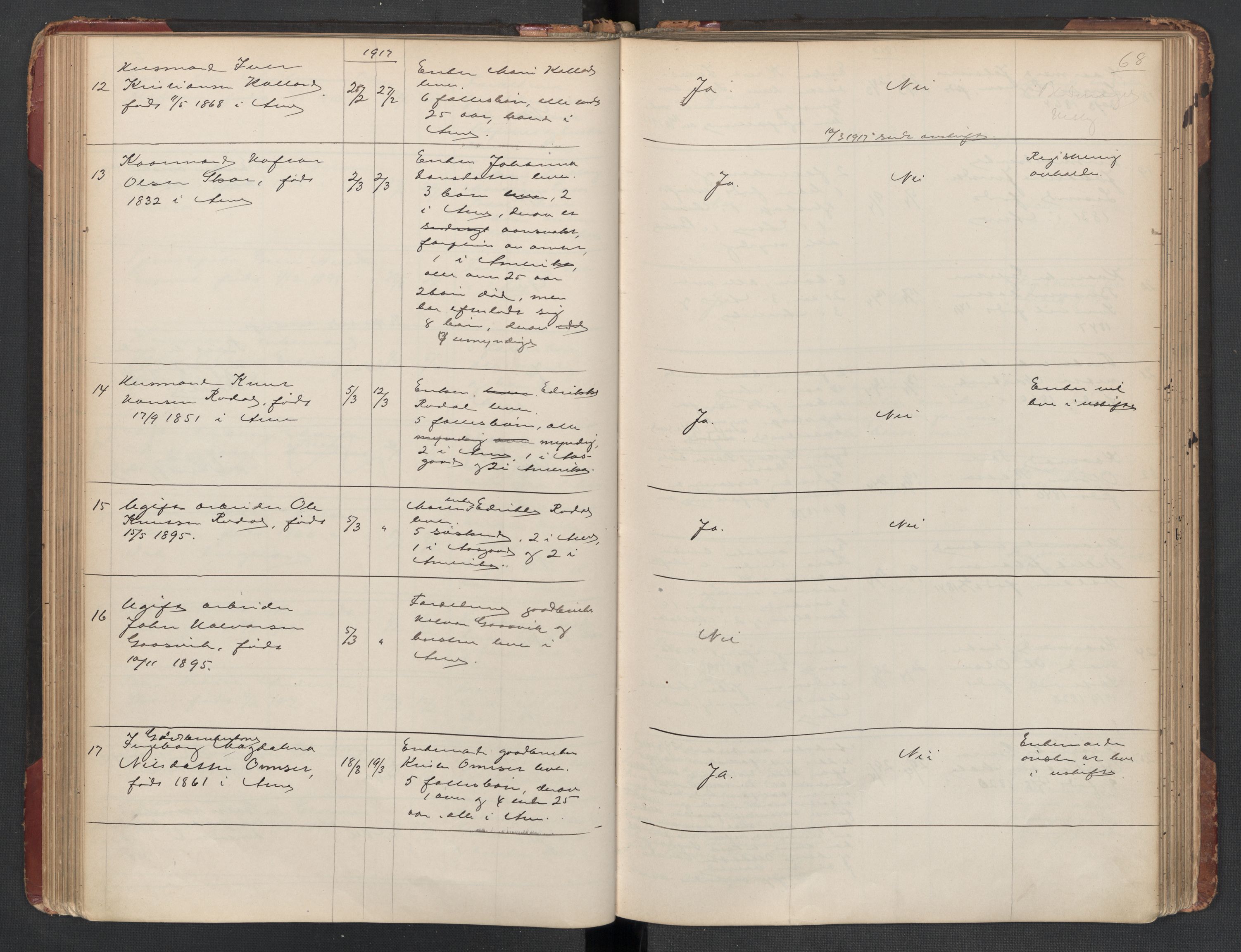 Aure lensmannskontor, AV/SAT-A-1088/1/02/L0003: 2.01.03 Dødsfallsprotokoll, 1906-1926, p. 68