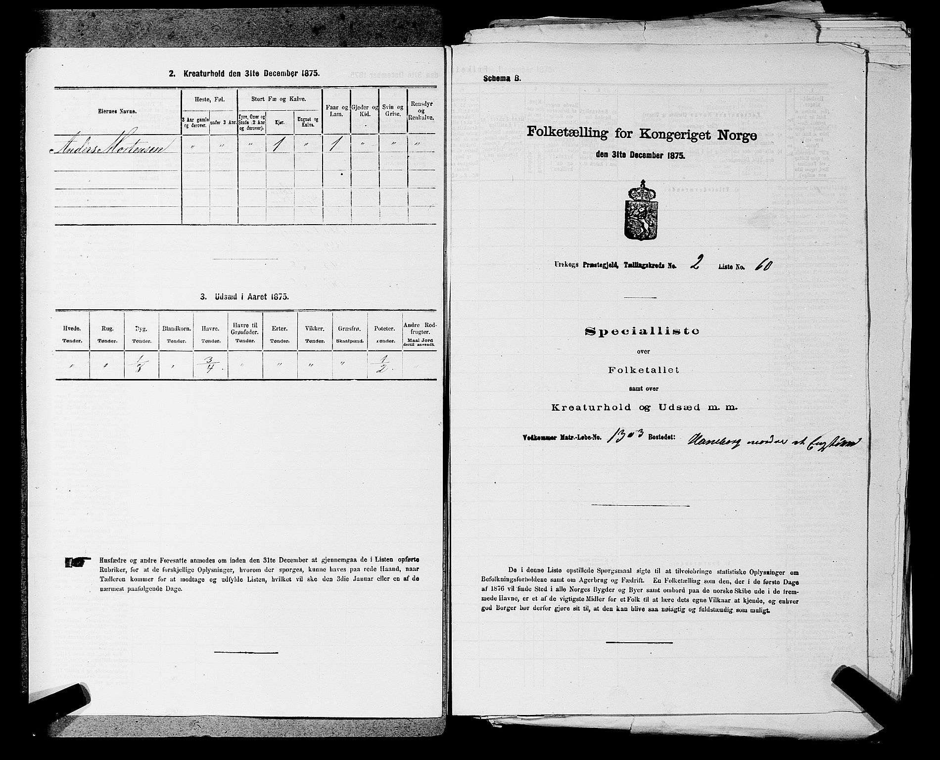 RA, 1875 census for 0224P Aurskog, 1875, p. 258