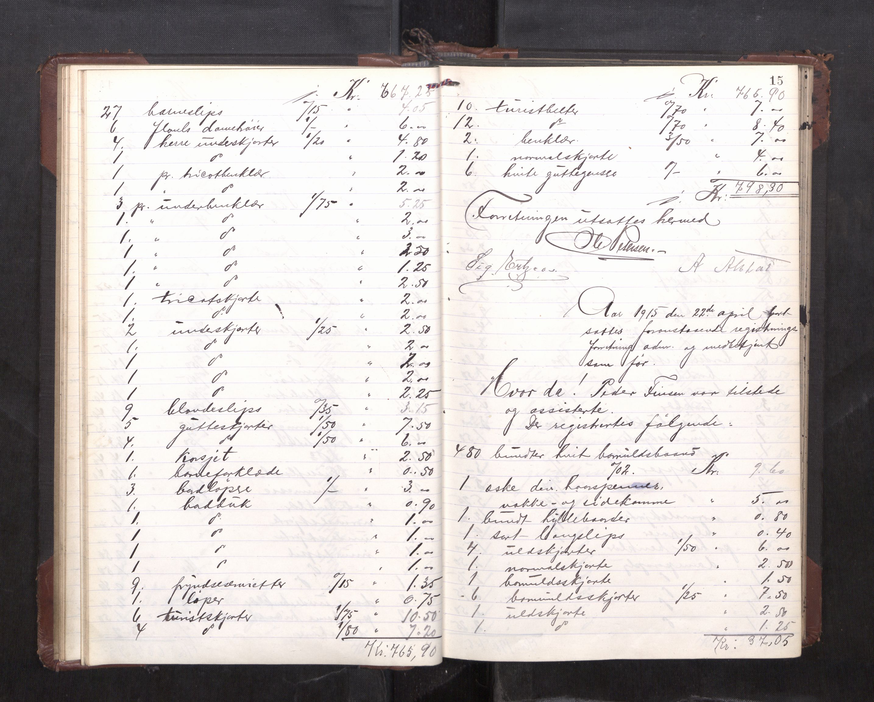 Trondheim byfogd, AV/SAT-A-0003/1/3/3C/L0036: Skifteregistreringsprotokoll - 14/4-24/9. (u/ register), 1915-1918, p. 15