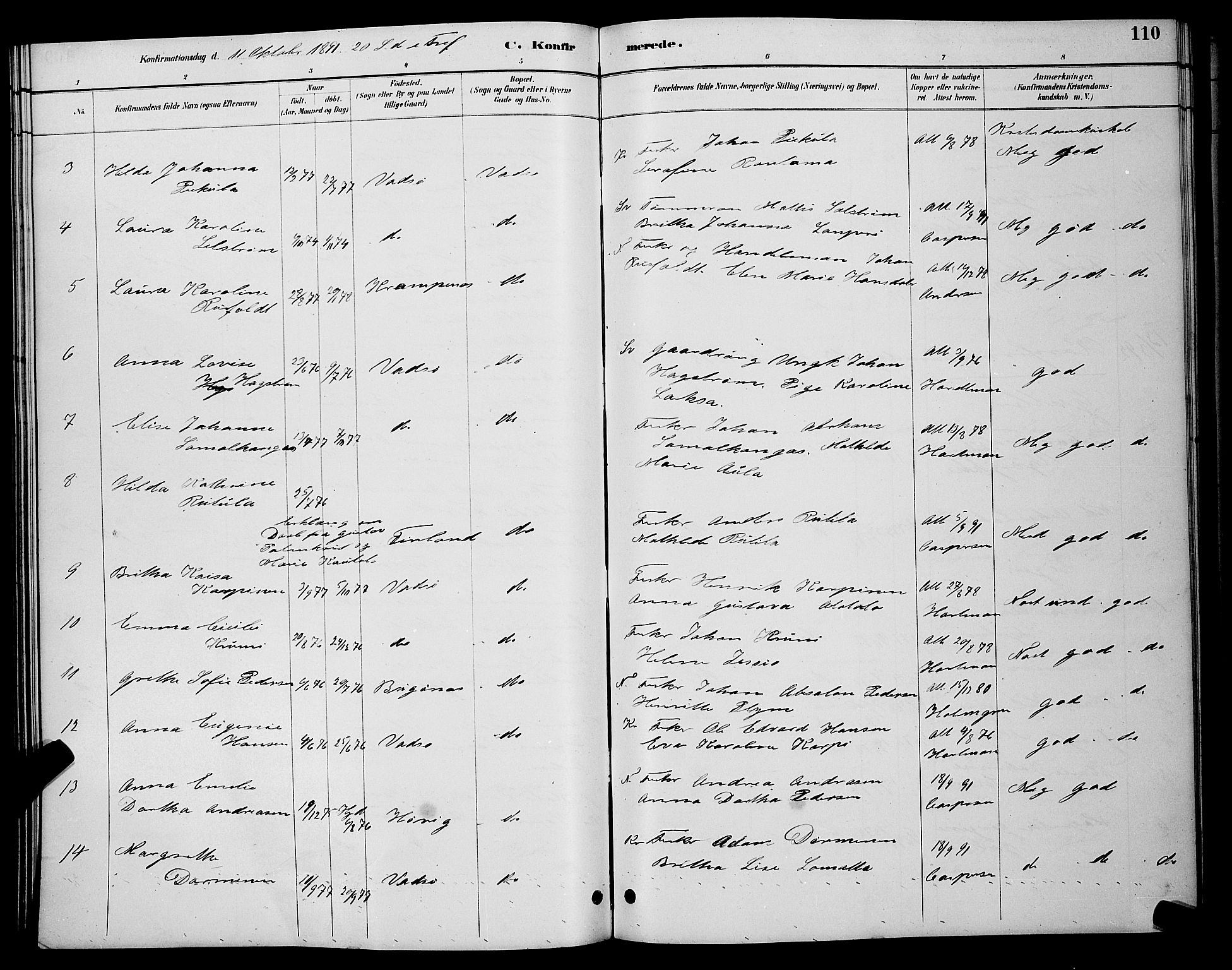 Vadsø sokneprestkontor, AV/SATØ-S-1325/H/Hb/L0004klokker: Parish register (copy) no. 4, 1885-1895, p. 110