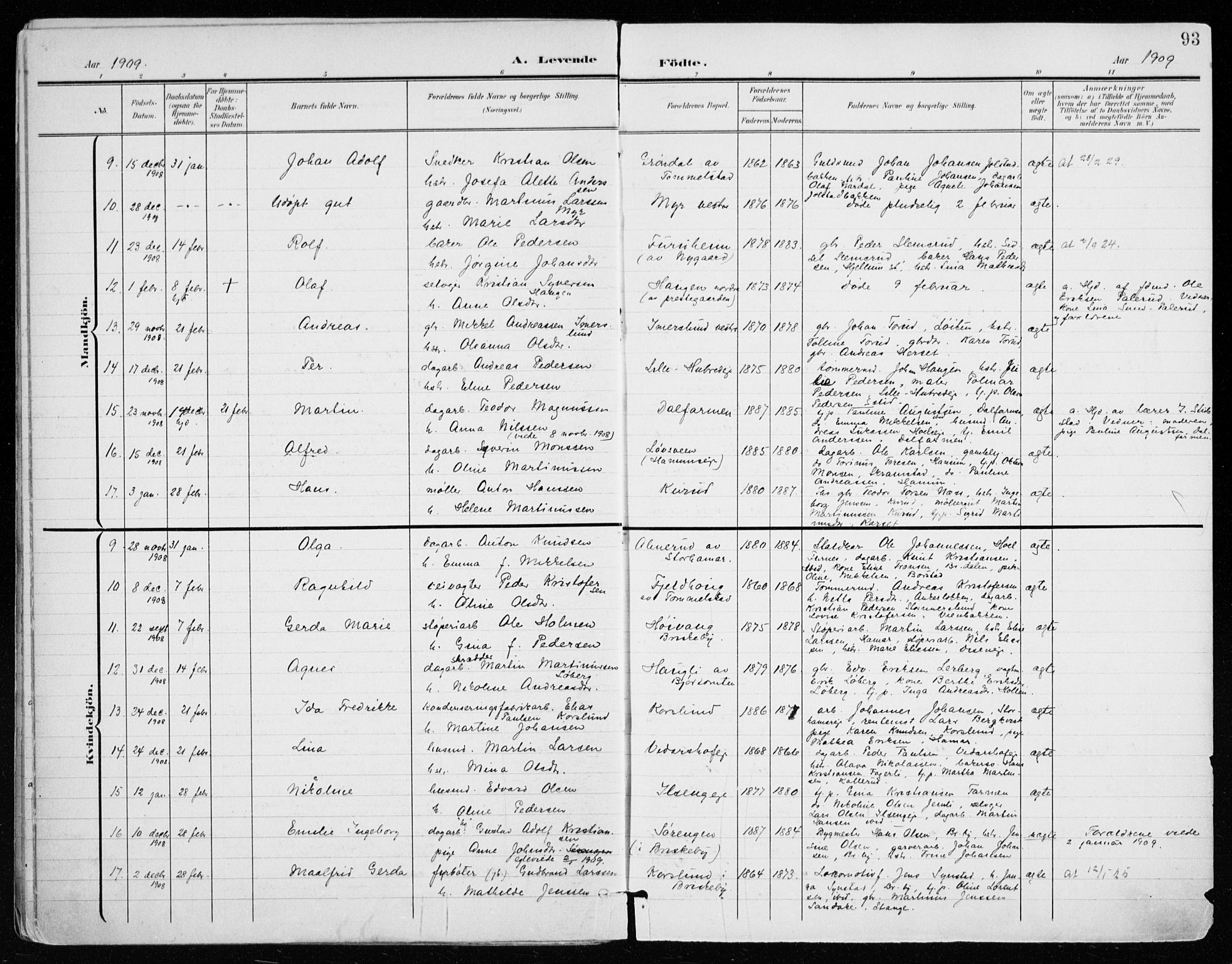 Vang prestekontor, Hedmark, AV/SAH-PREST-008/H/Ha/Haa/L0021: Parish register (official) no. 21, 1902-1917, p. 93