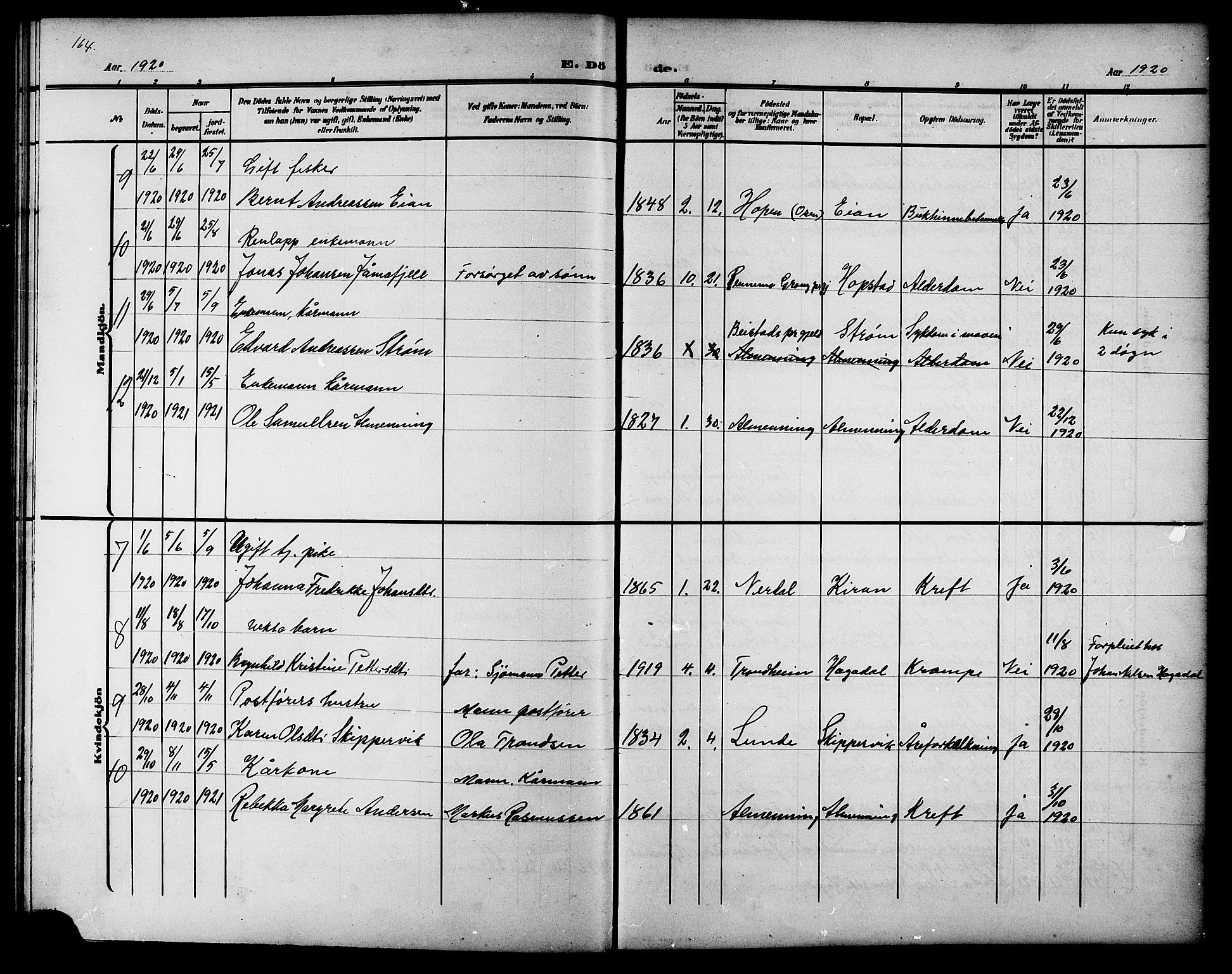 Ministerialprotokoller, klokkerbøker og fødselsregistre - Sør-Trøndelag, SAT/A-1456/657/L0717: Parish register (copy) no. 657C04, 1904-1923, p. 164