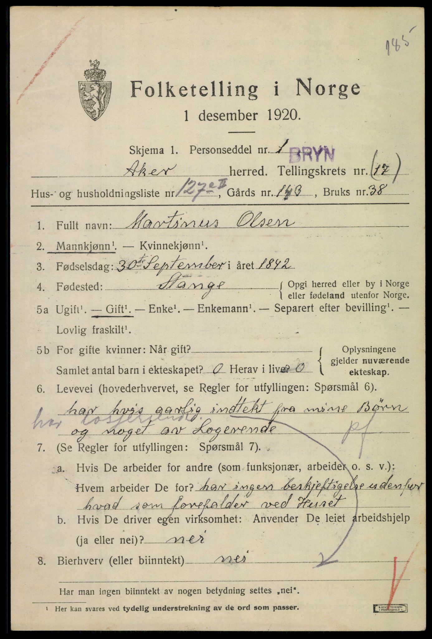 SAO, 1920 census for Aker, 1920, p. 99494