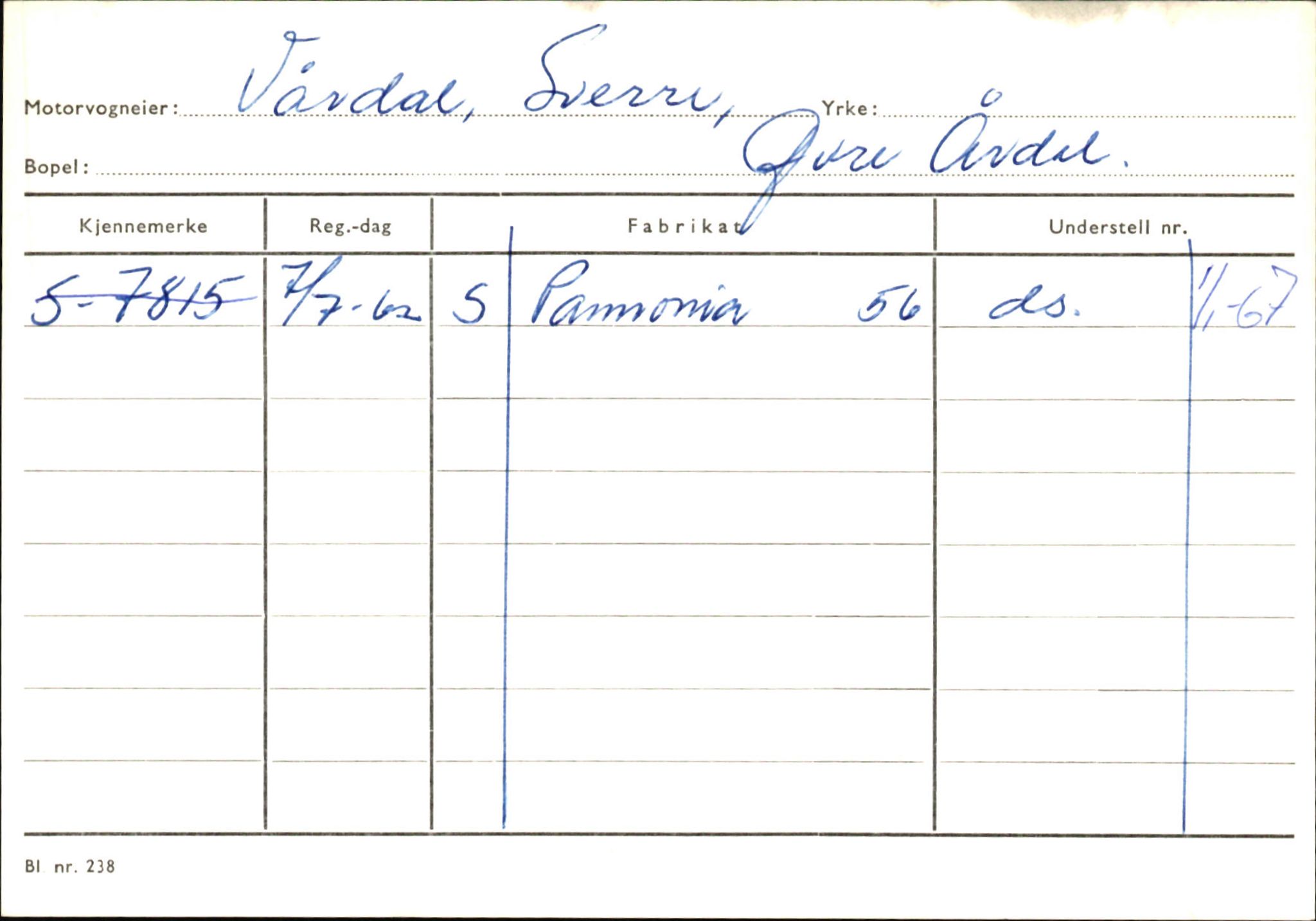 Statens vegvesen, Sogn og Fjordane vegkontor, SAB/A-5301/4/F/L0146: Registerkort Årdal R-Å samt diverse kort, 1945-1975, p. 1282
