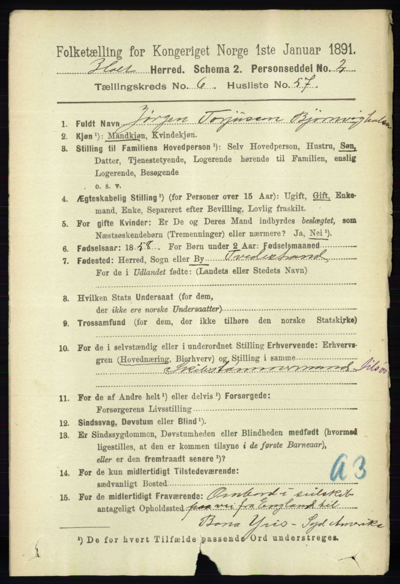 RA, 1891 census for 0914 Holt, 1891, p. 3291