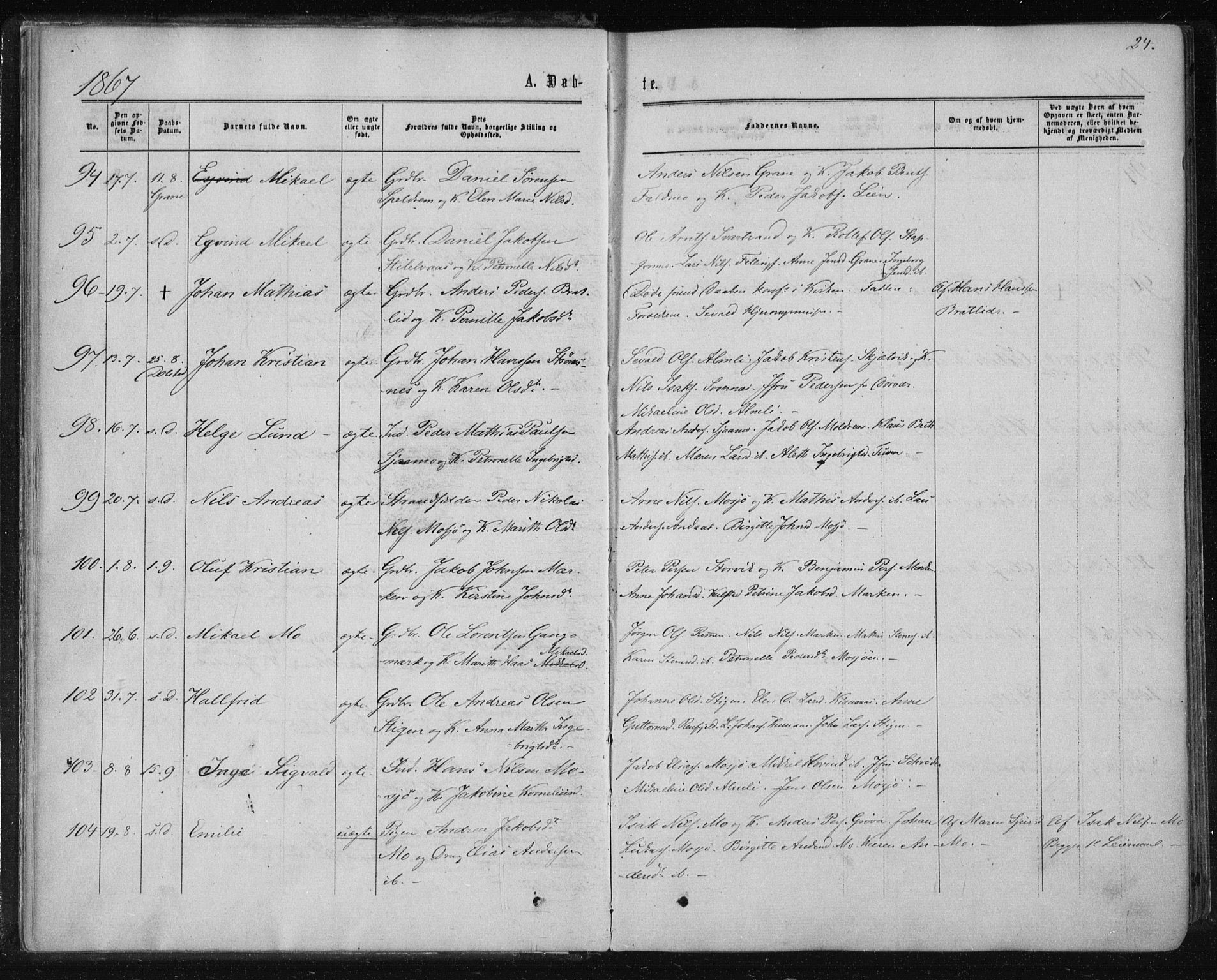 Ministerialprotokoller, klokkerbøker og fødselsregistre - Nordland, AV/SAT-A-1459/820/L0294: Parish register (official) no. 820A15, 1866-1879, p. 24