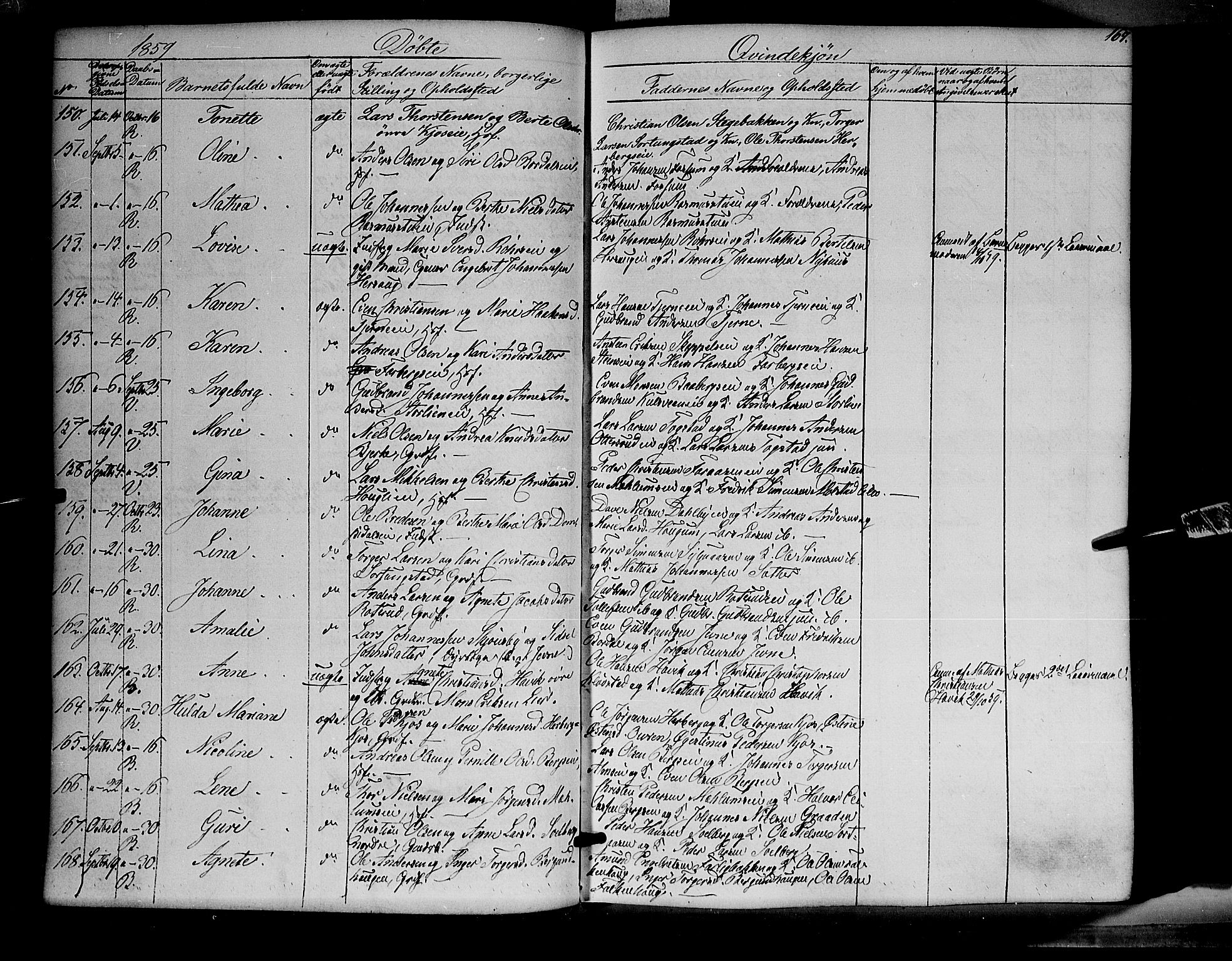 Ringsaker prestekontor, AV/SAH-PREST-014/K/Ka/L0009: Parish register (official) no. 9, 1850-1860, p. 167