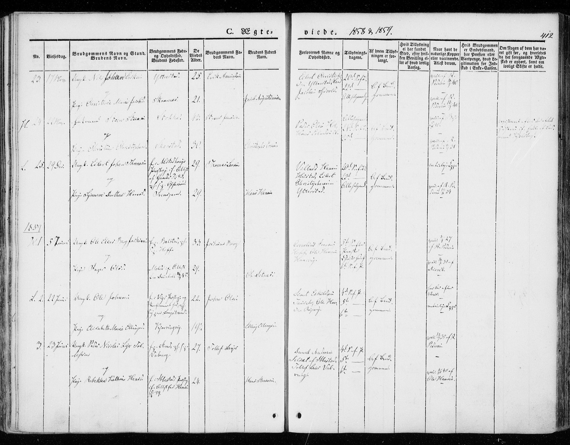 Ministerialprotokoller, klokkerbøker og fødselsregistre - Nordland, SAT/A-1459/872/L1033: Parish register (official) no. 872A08, 1840-1863, p. 412