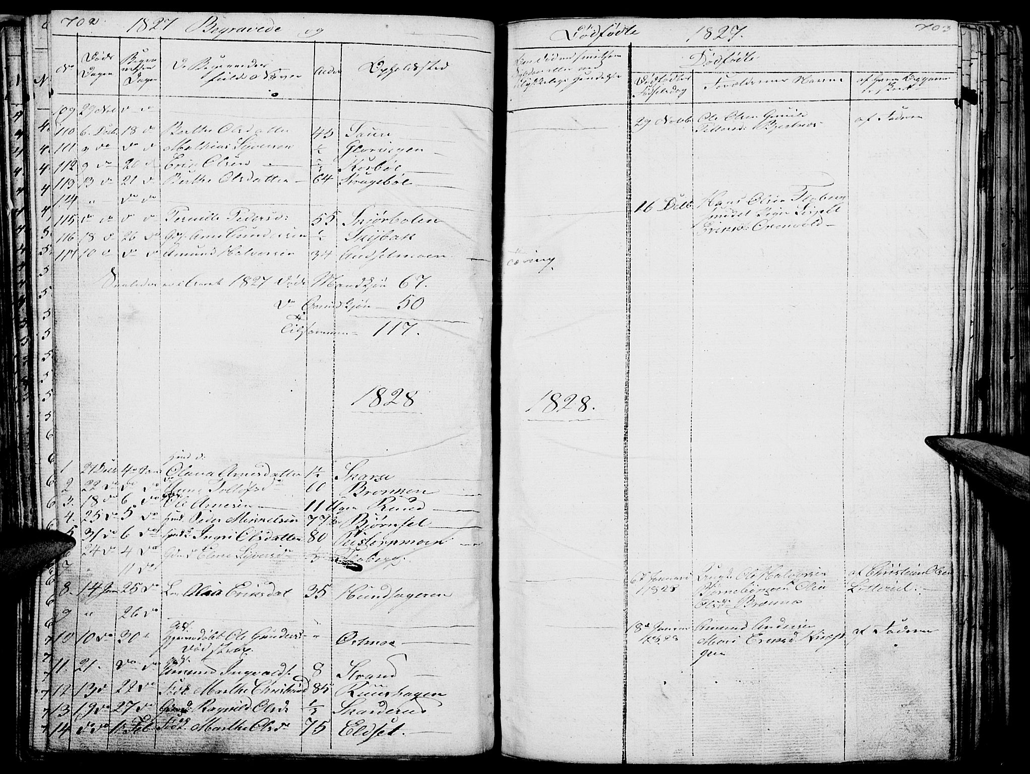 Hof prestekontor, SAH/PREST-038/H/Ha/Haa/L0006: Parish register (official) no. 6, 1822-1841, p. 702-703