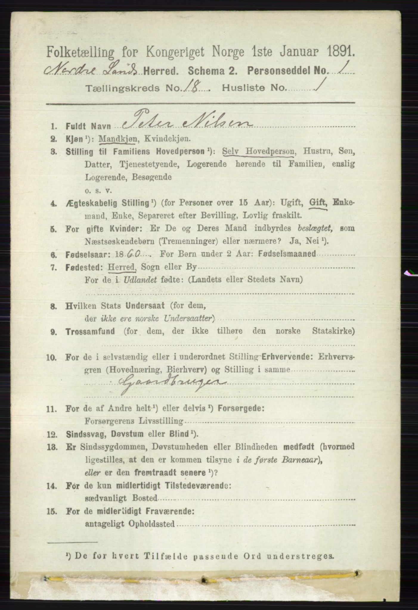 RA, 1891 census for 0538 Nordre Land, 1891, p. 4388