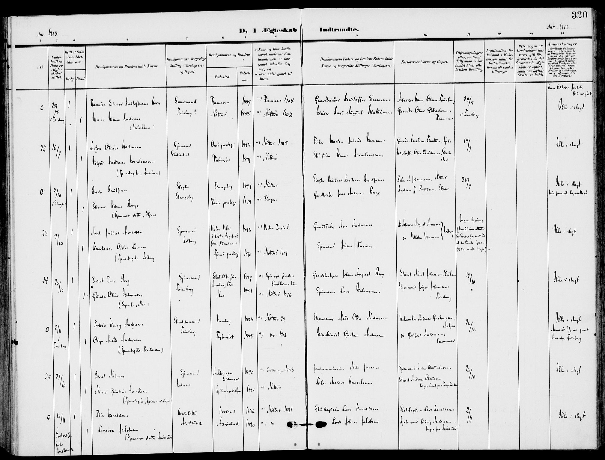 Nøtterøy kirkebøker, AV/SAKO-A-354/F/Fa/L0010: Parish register (official) no. I 10, 1908-1919, p. 320