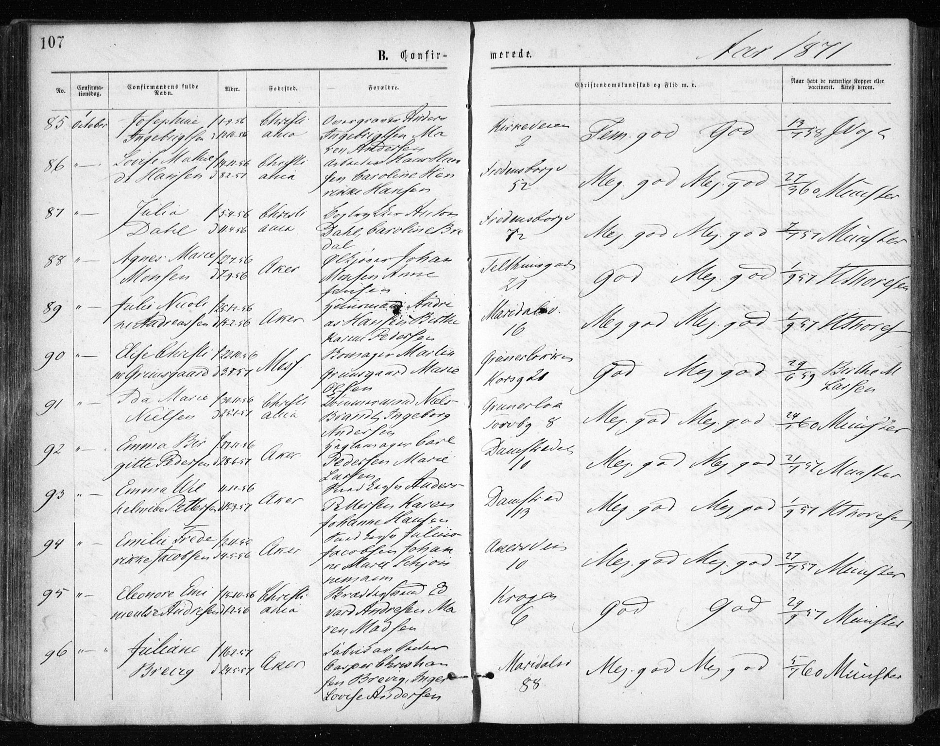 Gamle Aker prestekontor Kirkebøker, AV/SAO-A-10617a/F/L0003: Parish register (official) no. 3, 1865-1873, p. 107