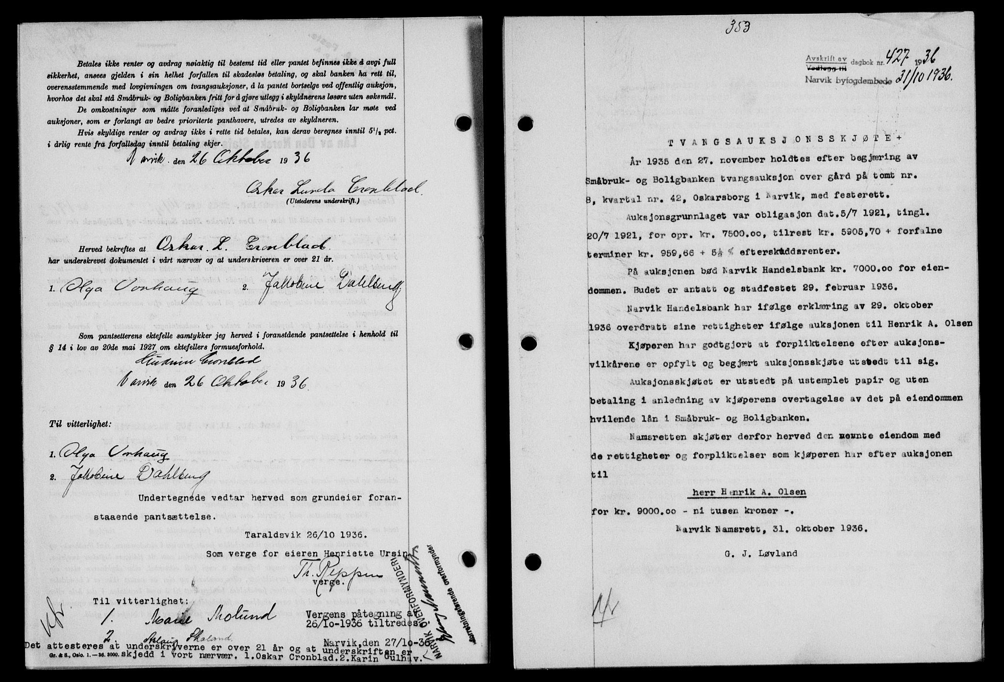 Narvik sorenskriveri, SAT/A-0002/1/2/2C/2Ca/L0011: Mortgage book no. 14, 1935-1937, Deed date: 31.10.1936