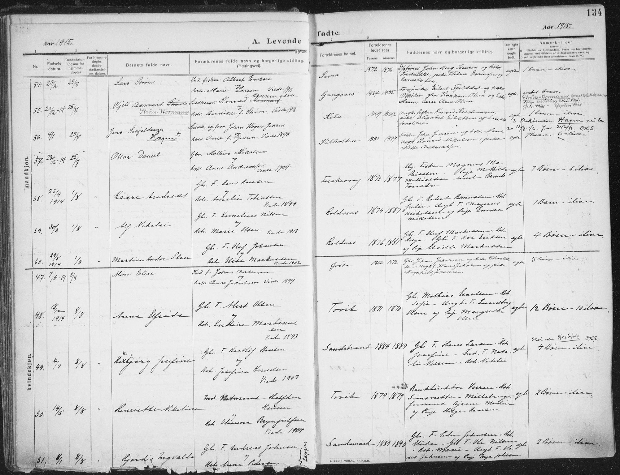 Trondenes sokneprestkontor, AV/SATØ-S-1319/H/Ha/L0018kirke: Parish register (official) no. 18, 1909-1918, p. 134